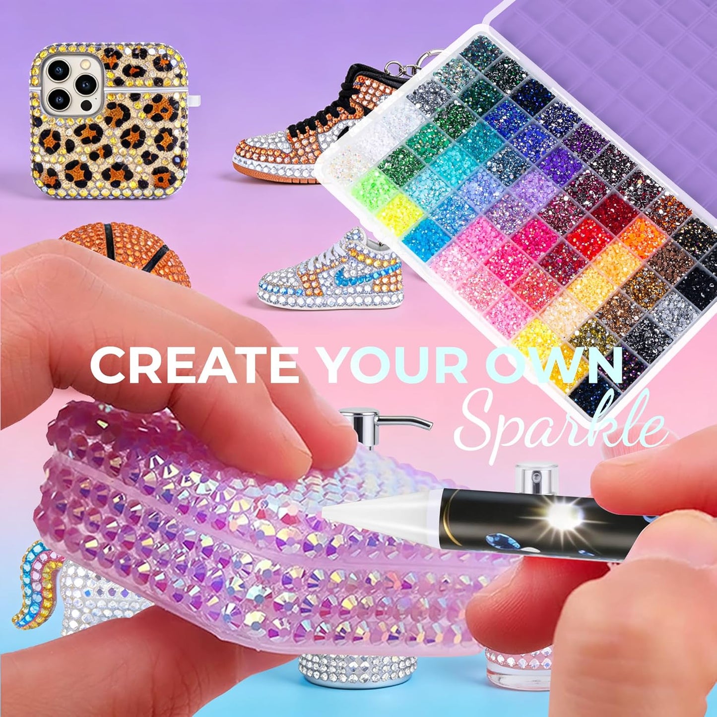 HotBedazzling Kit 48000Pcs 60 Colors Resin Jelly Rhinestones, Multicolor 3mm Flatback Gems for Diamond Art, Bedazzler Kit with 4Pcs 10ml B7000 Jewelry Glue & Tools - Christmas Birthday Gifts for Women