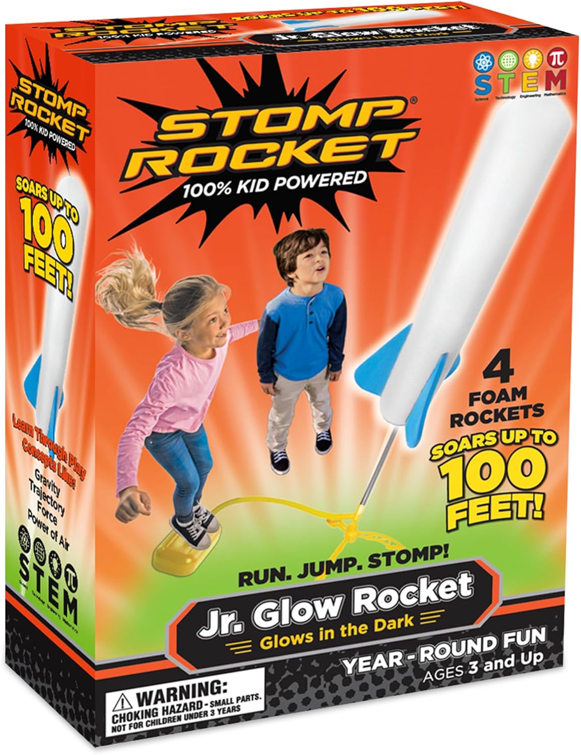 HotStomp Rocket Jr Glow Rocket Launcher for Kids, 4 Rockets - Glow in The Dark | Fun Outdoor Toys for Boys & Girls, Ages 3 & Up - Soft Foam Blaster Set Soars Up to 100ft - STEM Toys for Outside & Backyard