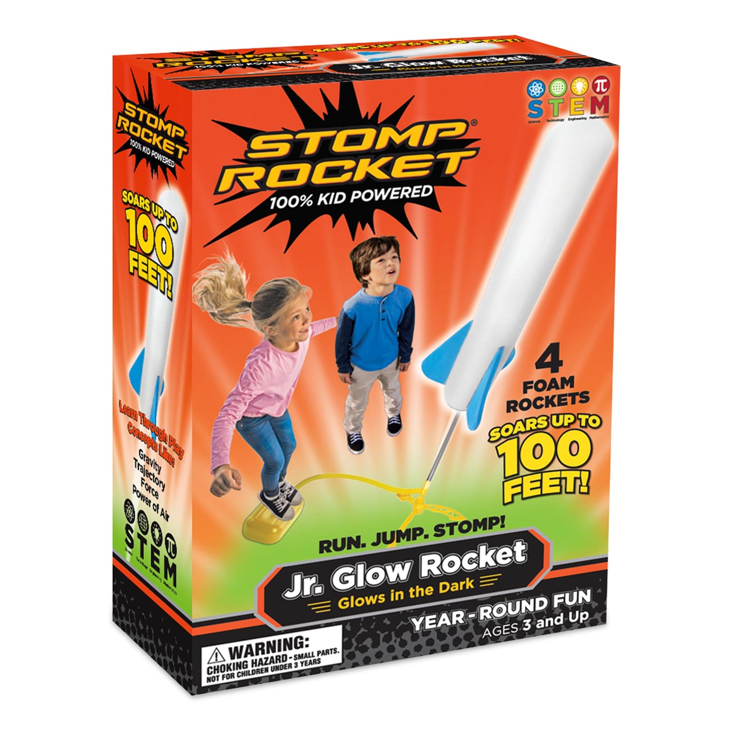 HotStomp Rocket Jr Glow Rocket Launcher for Kids, 4 Rockets - Glow in The Dark | Fun Outdoor Toys for Boys & Girls, Ages 3 & Up - Soft Foam Blaster Set Soars Up to 100ft - STEM Toys for Outside & Backyard