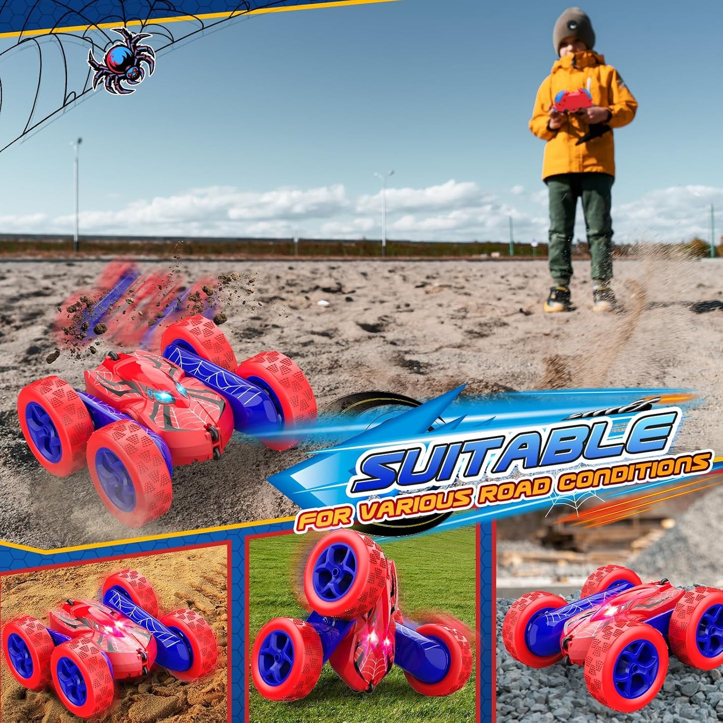 Hot Excitobo Remote Control Car,RC Cars Boys Toys for 3 4 5 6 7 8 9 10 11 12 Year Old Boy Double Sided 360°Flip 4WD Rechargeable Drift RC Race Car Birthday Gifts Easter Basket Stuffers for Kids Age 3-12