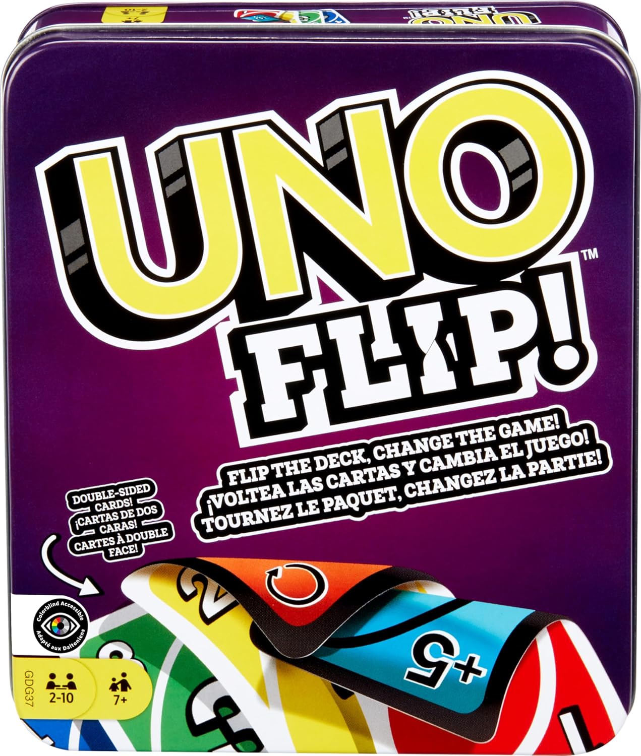 Hot Mattel Games UNO FLIP! Card Game in Storage & Travel Tin, Color Blind Accessible Deck for Kids, Adults & Family Nights & Parties (Amazon Exclusive)