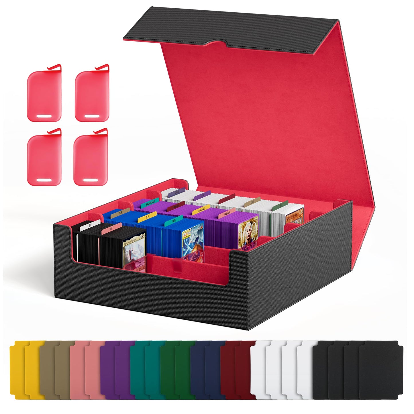 Hot UAONO Trading Card Storage Box, Holds 1800 Sleeved Cards with 10 Dividers & 3 Stoppers, Magnetic Closure PU Leather Card Case for MTG, PTCG, YGO, Sports Cards (Black)