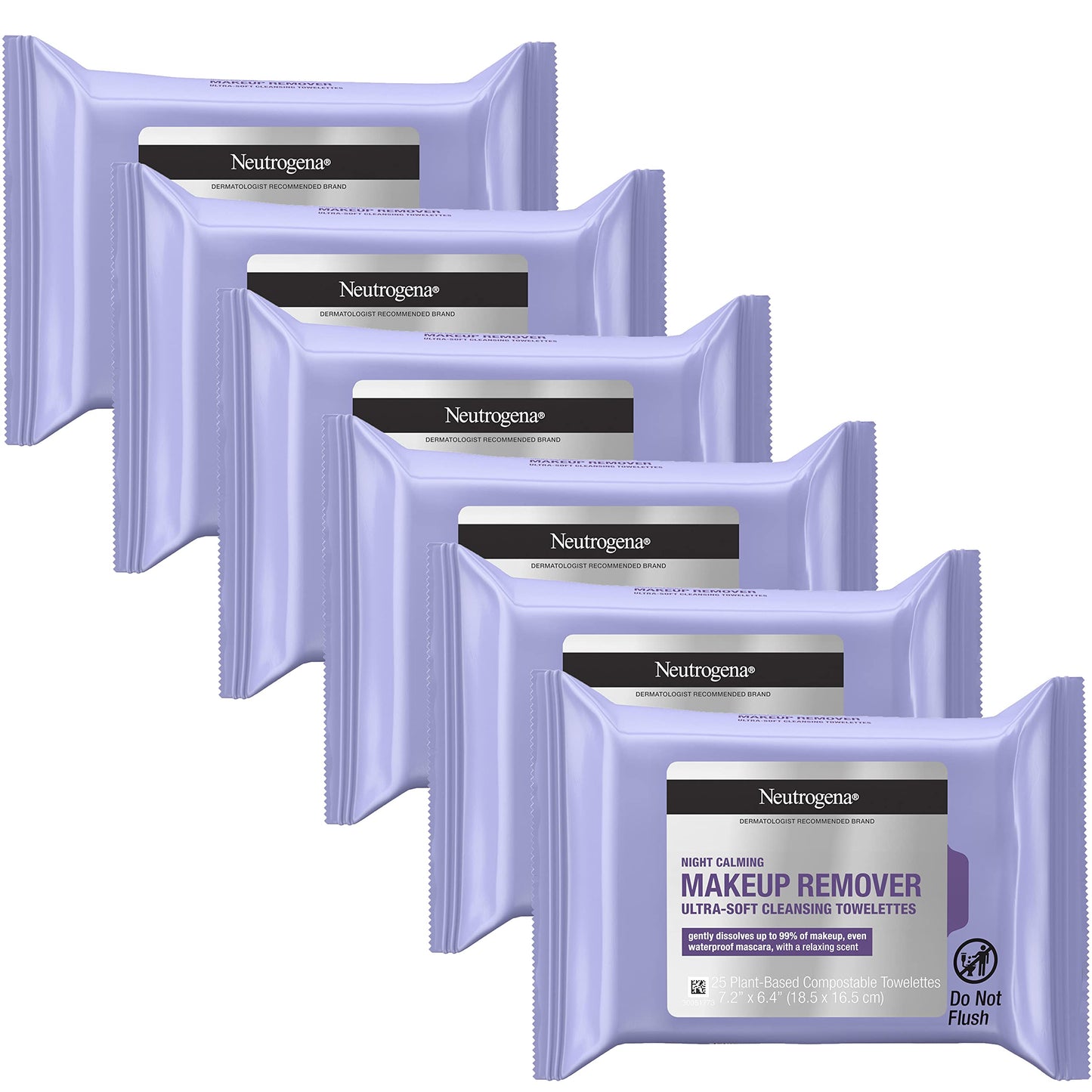 HotNeutrogena Night Calming Makeup Remover Face Wipes, Nighttime Cleansing Towelettes Remove Sweat, Dirt & Makeup & Calms Skin, Hypoallergenic, 100% Plant Based Cloth, 50 Count (2 Packs of 25)