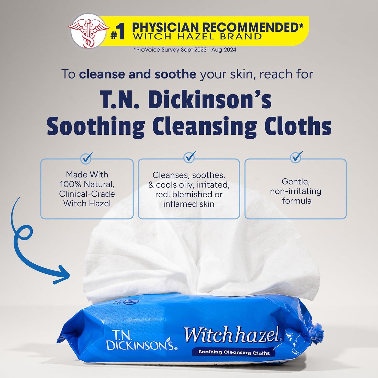 HotT.N. Dickinson's Witch Hazel Soothing MultiUse Cleansing Cloth, 4 Pack, 25 Cloths Per Pack,white