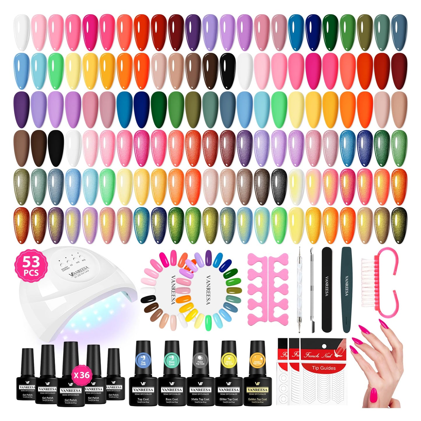 HotVANREESA 60 Pcs Gel Nail Polish Set, 55 Colors Gel Polish with Base Coat & 4 Effects Top Coat Full-Color Nail Polish Set All Seasons Nail Kit Gifts for Women Girls Nail Salon at Home