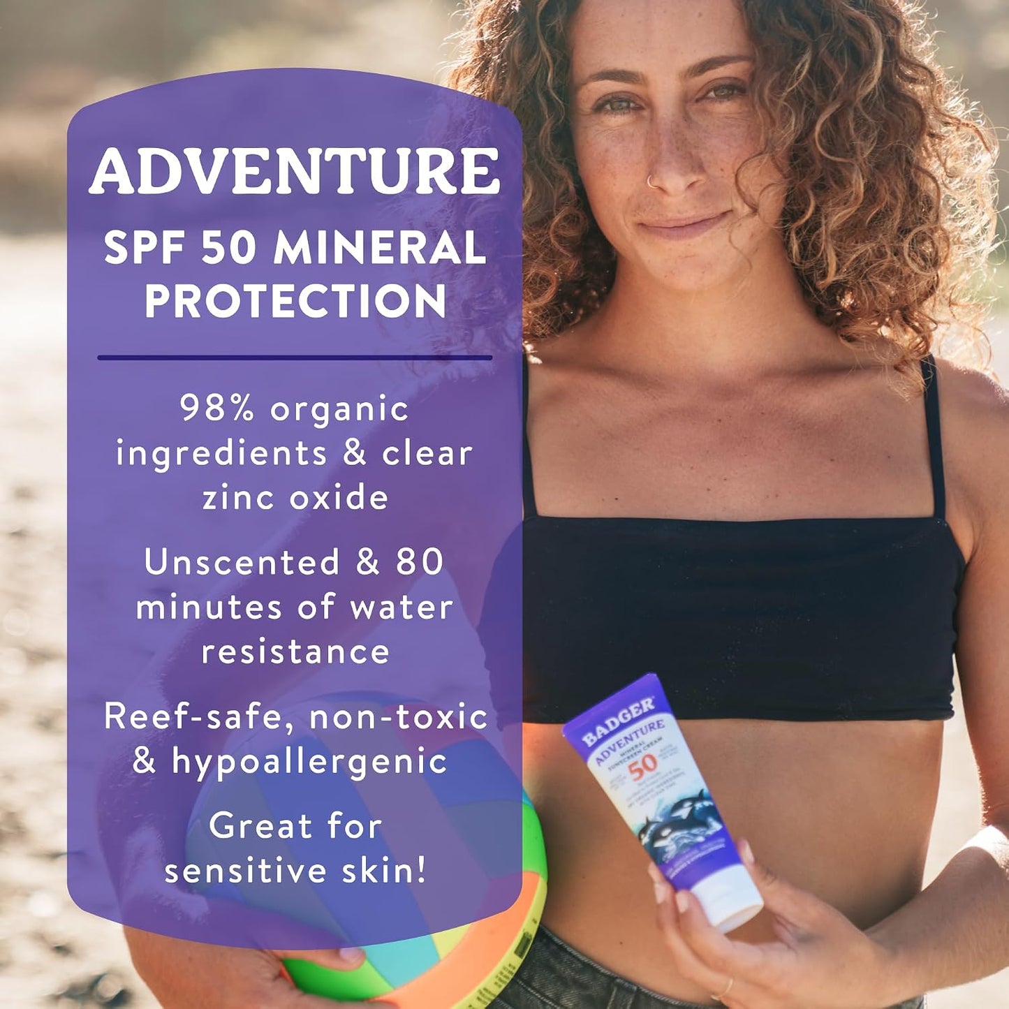 HotBadger Reef Safe Mineral Sunscreen, SPF 50, 98% Organic with Zinc Oxide, Non Toxic, Water Resistant, Unscented & Hypoallergenic, Broad - Spectrum, For Adventure & Sport, 2.9 fl oz