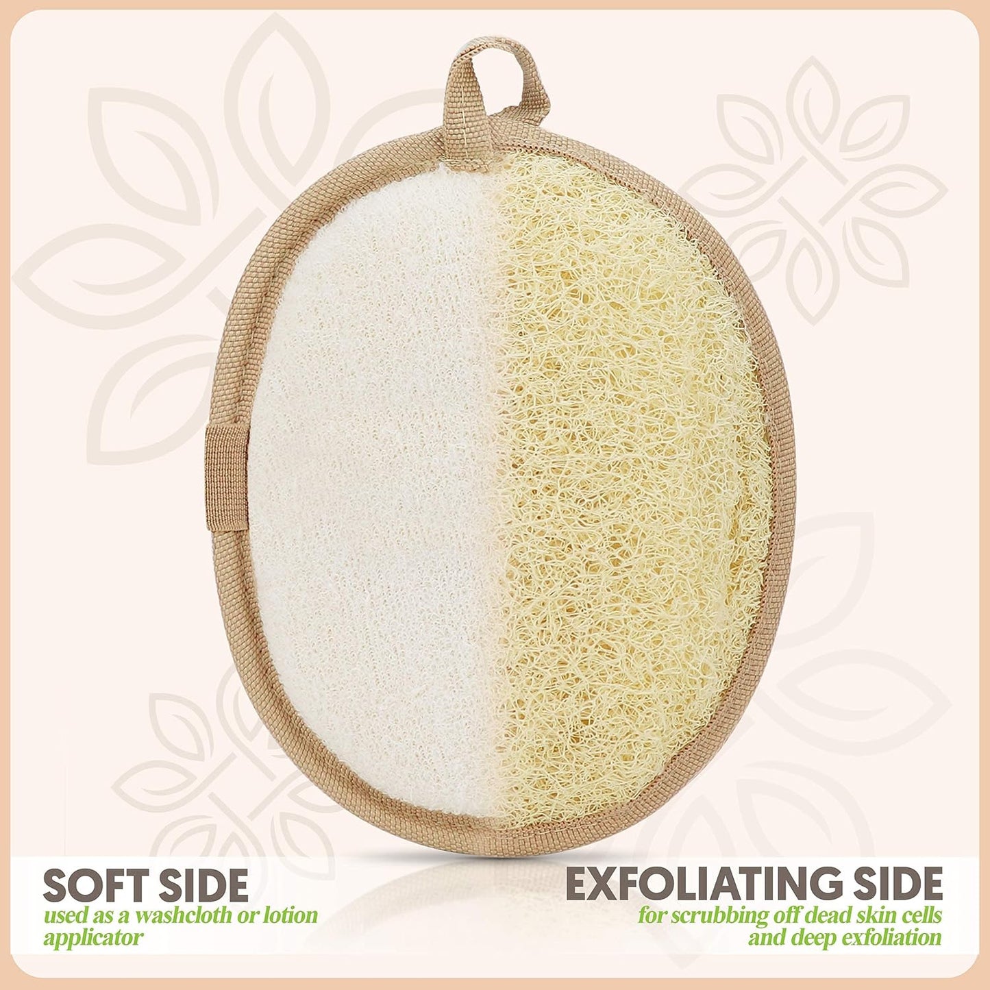 HotAlmooni Natural Loofah Exfoliating Body Scrubber, Made with Natural Egyptian Shower Loofah Sponge, Bath Shower Loofah Sponge for Women and Men, for Face and Body That Gets You Clean - 2 Count (1 Pack)