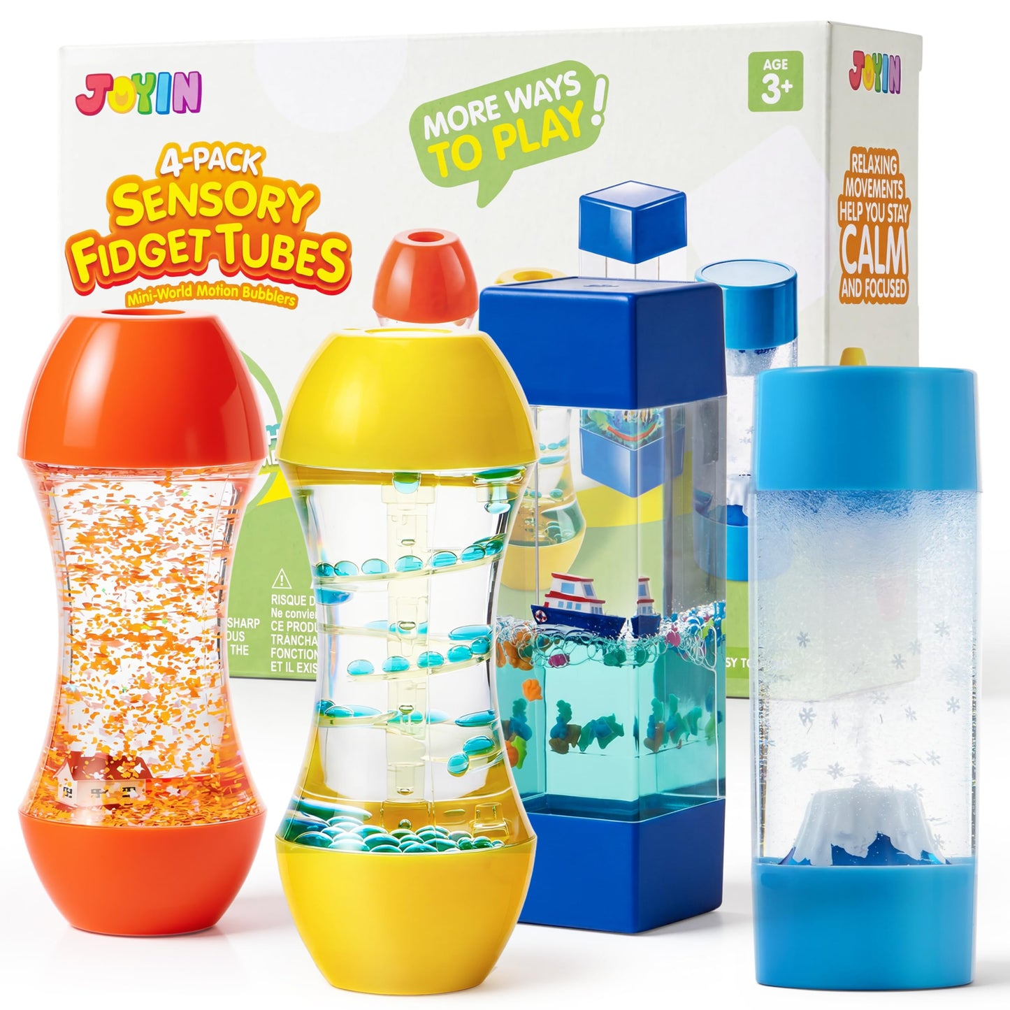 HotJOYIN 4-Pack Fidget Tubes for Kids, Sensory Tubes, Stress Relief Toy, Speech Therapy, Calming Toys for Children with Autism, Calm Down Corner Classroom Supplies, Back to School Gifts for Toddlers