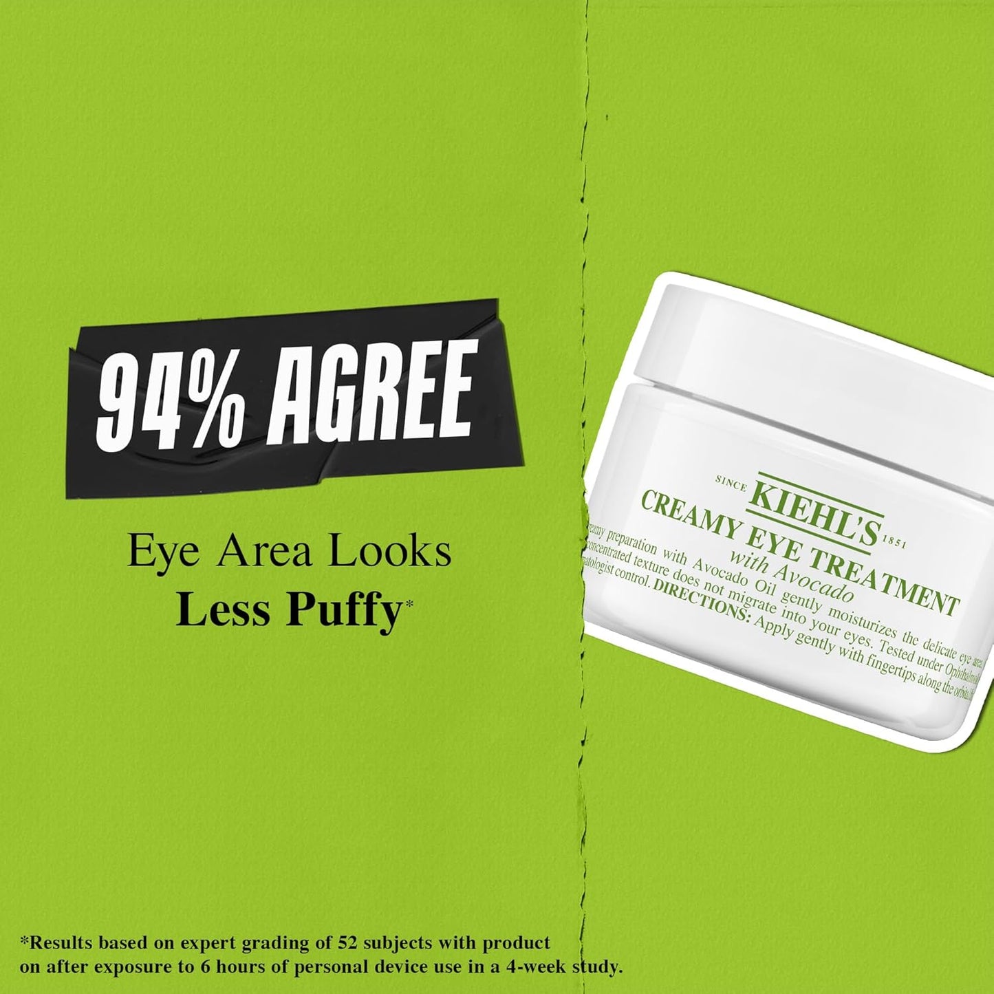 HotKiehl's Avocado Eye Treatment, Under Eye Cream for Puffiness and Dark Circles, with Caffeine to Correct Bags, 99% Naturally Derived Non-Toxic Formula
