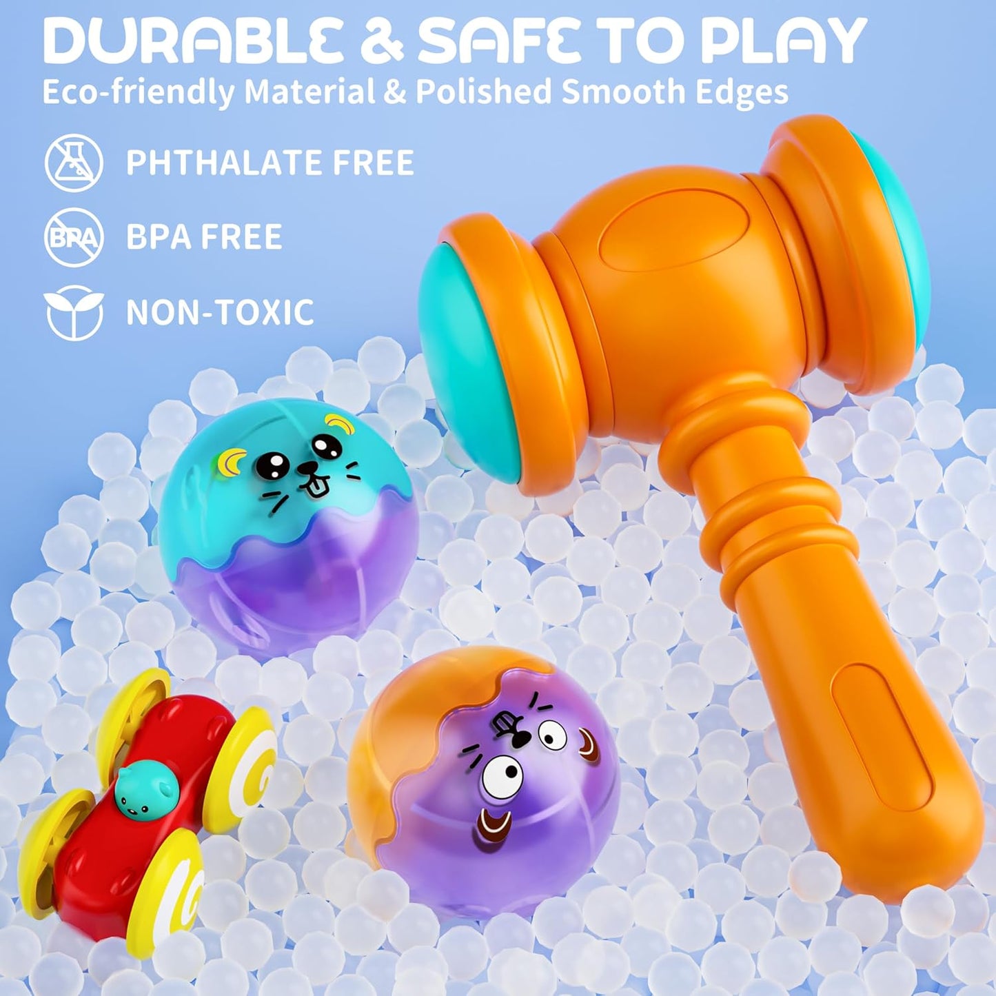 Hot2-in-1 Rolling Ball & Car Ramp Race Track for Toddlers, Hammer Ball Drop Toy for Boys & Girls, Interactive Playset w/Sensor Lights - Montessori STEM Learning Toys for Kids 1-5+ Year Old