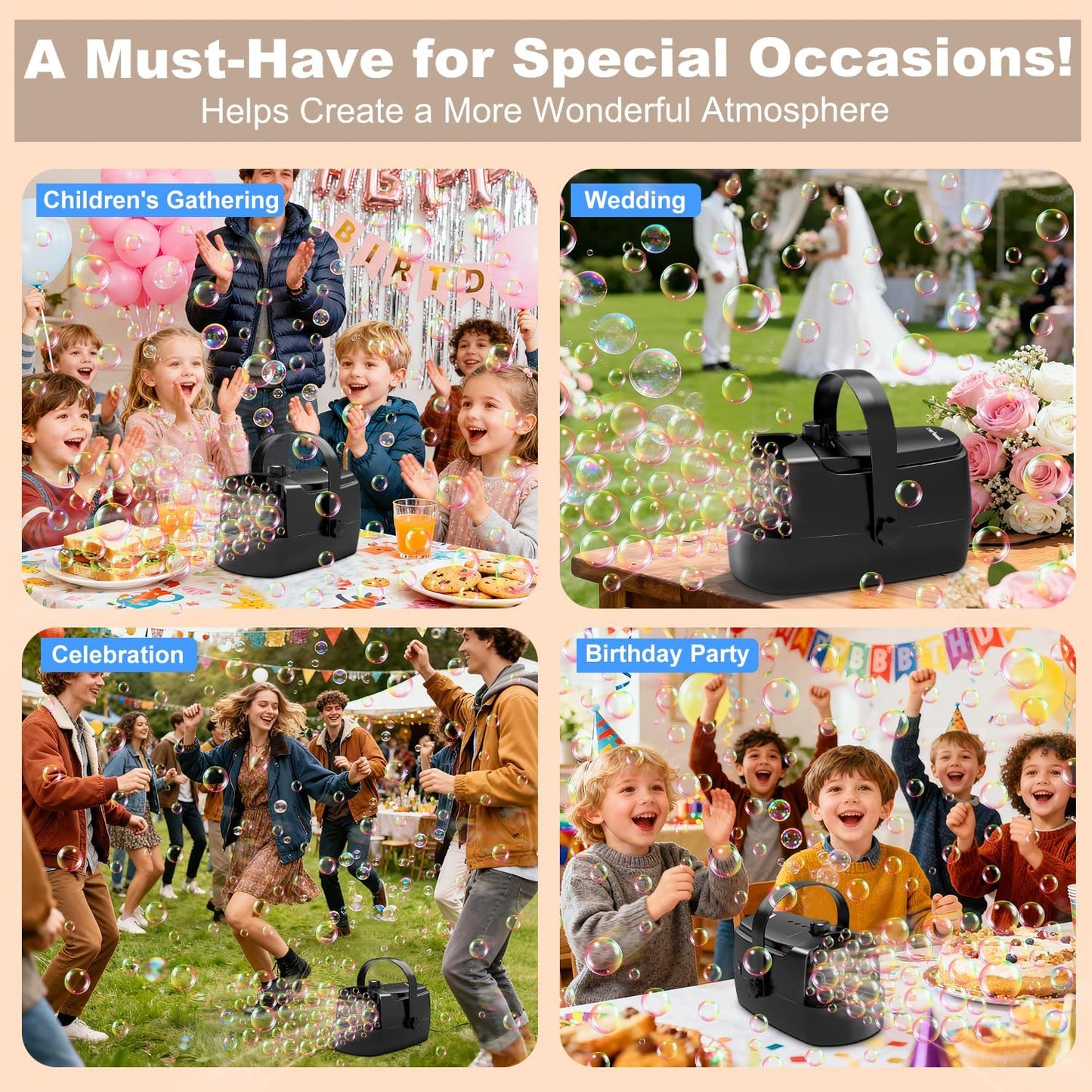 HotZerhunt Durable Bubble Machine for Party: 3 Power Modes for Non-Stop Fun - 18000+ Bubbles Per Minute High Output 30 Mins Bubbles per Refill - Kids Safe Auto-Stop for Outdoor Backyard Birthday
