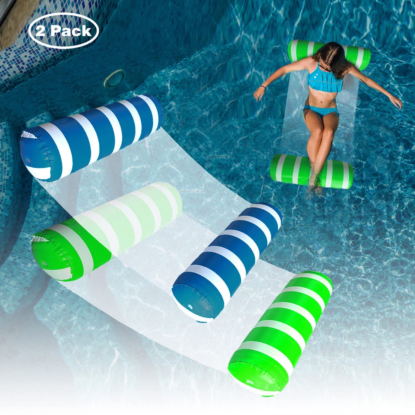 HotInflatable Pool Floats Adult Size Water Hammock,Pool Rafts Lounge Chairs Floating,4-in-1 Multi-Purpose Pool Floaties Toys,Floats for Swimming Pool,for Adults Vacation Fun and Rest