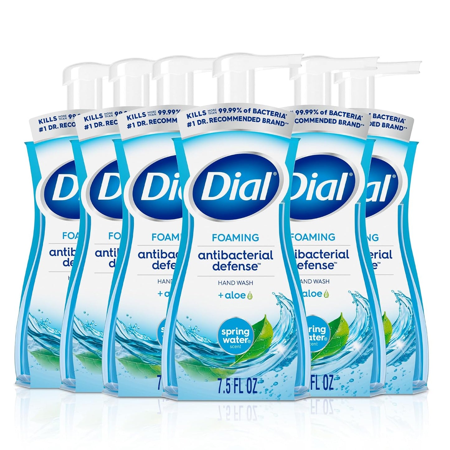 HotDial Antibacterial Defense Foaming Hand Soap + Aloe, Spring Water Scent, 7.5 Fl Oz (Pack of 6), Dermatologist-Tested Hand Wash, Gentle on Skin