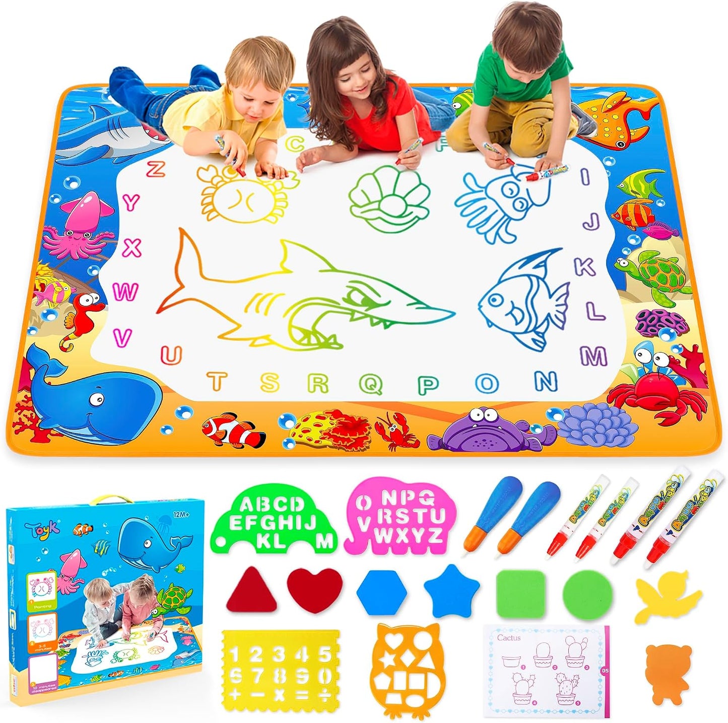 HotWater Doodle Mat - Kids Painting Writing Color Doodle Drawing Mat Toy Bring Magic Pens Educational Toys for Age 3 4 5 6 7 Year Old Girls Boys Age Toddler Gift