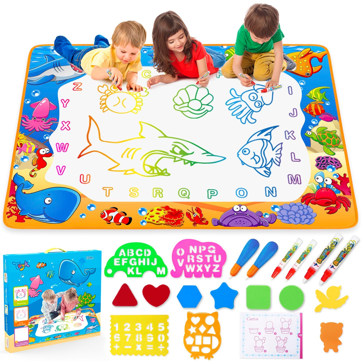 HotWater Doodle Mat - Kids Painting Writing Color Doodle Drawing Mat Toy Bring Magic Pens Educational Toys for Age 3 4 5 6 7 Year Old Girls Boys Age Toddler Gift