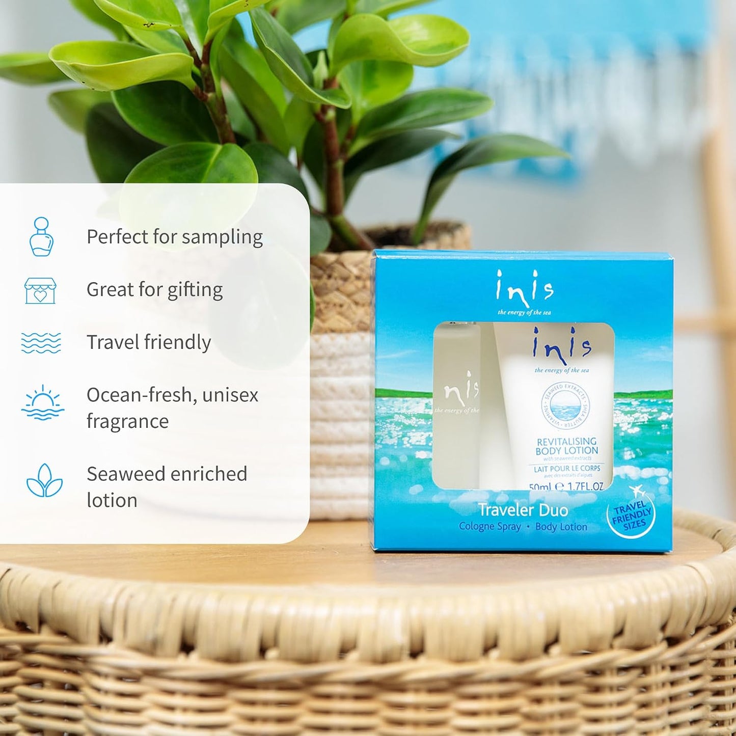 Hot Inis the Energy of the Sea - Body Lotion and Cologne Gift Set | Unisex Travel Size Toiletries with Cologne and Body Lotion, Sample Set, Clean Ocean Fresh Fragrance