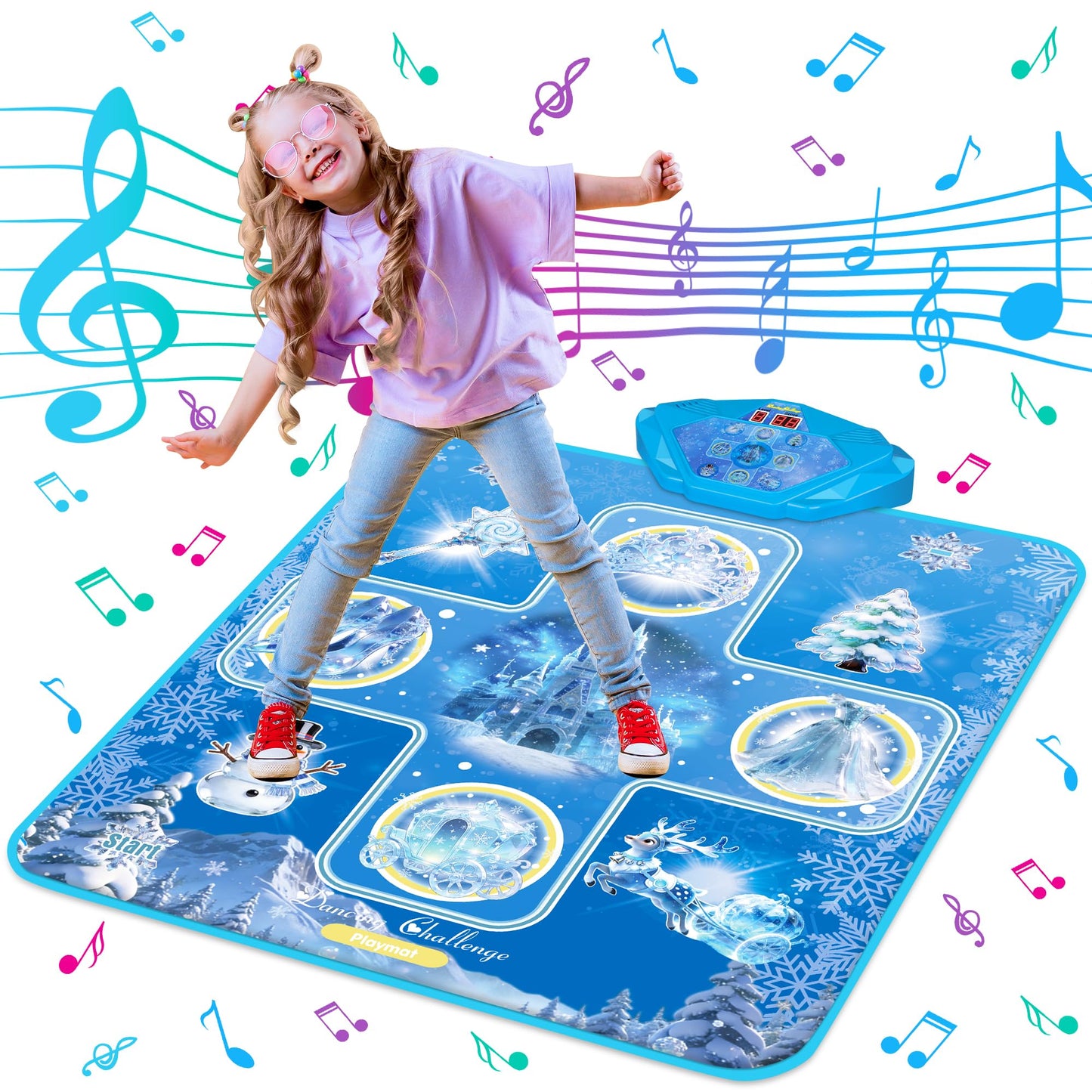 Hot Kusntin Dance Mat, Dance Mixer Rhythm Step Play Mat, Pink Dance Pad with LED Lights, Adjustable Volume, Built-in Music, 5 Game Modes, Xmas Birthday Gifts for 3-10 Years Girls Toys (Multicolor)