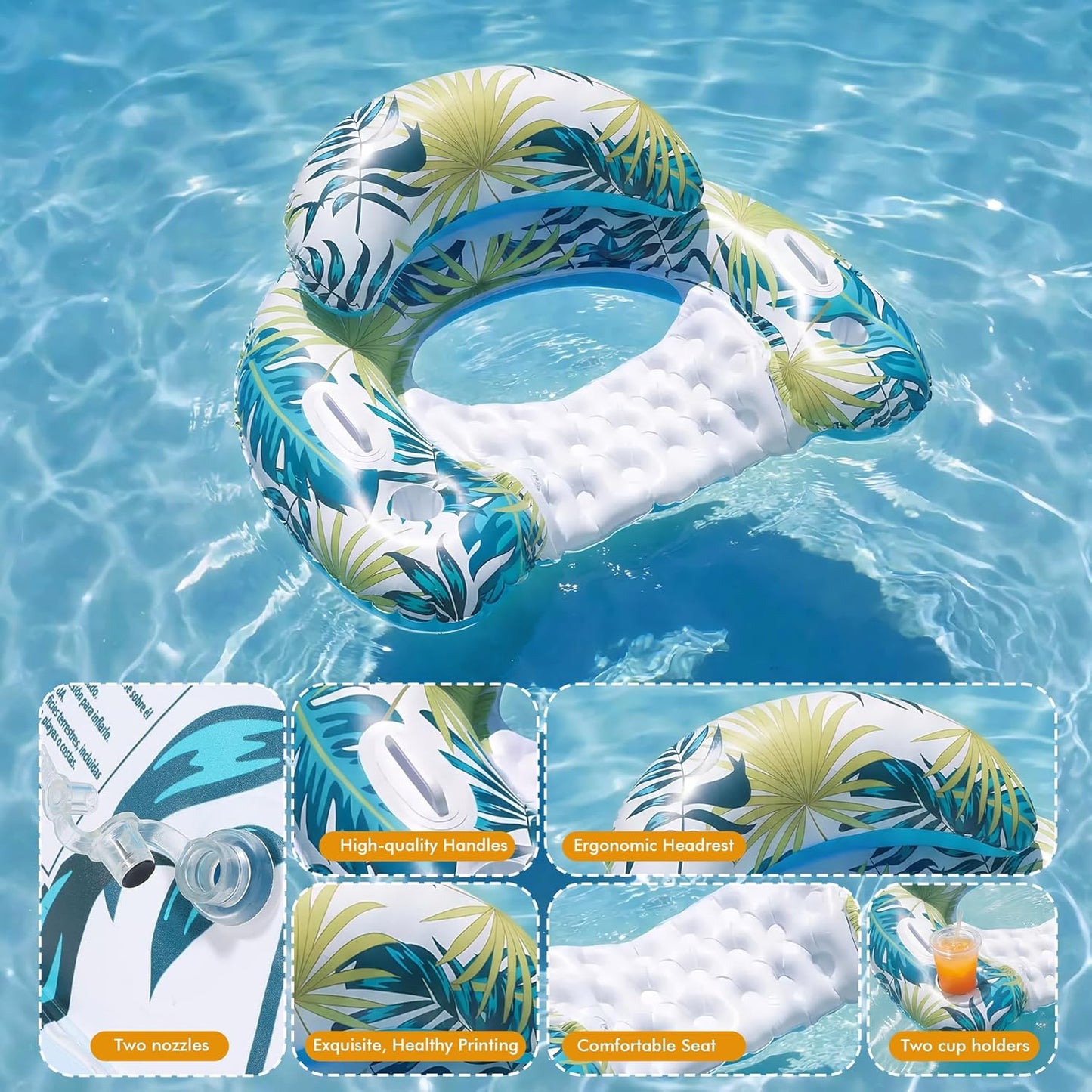 Hot3 Pack Pool Floats Adult, OKSUWATER Pool Floaties with Two Cup Holders & Handles, Inflatable Pool Floats Chairs, Lake Floats Applies to Swimming Pool Party Summer Lake Water Fun