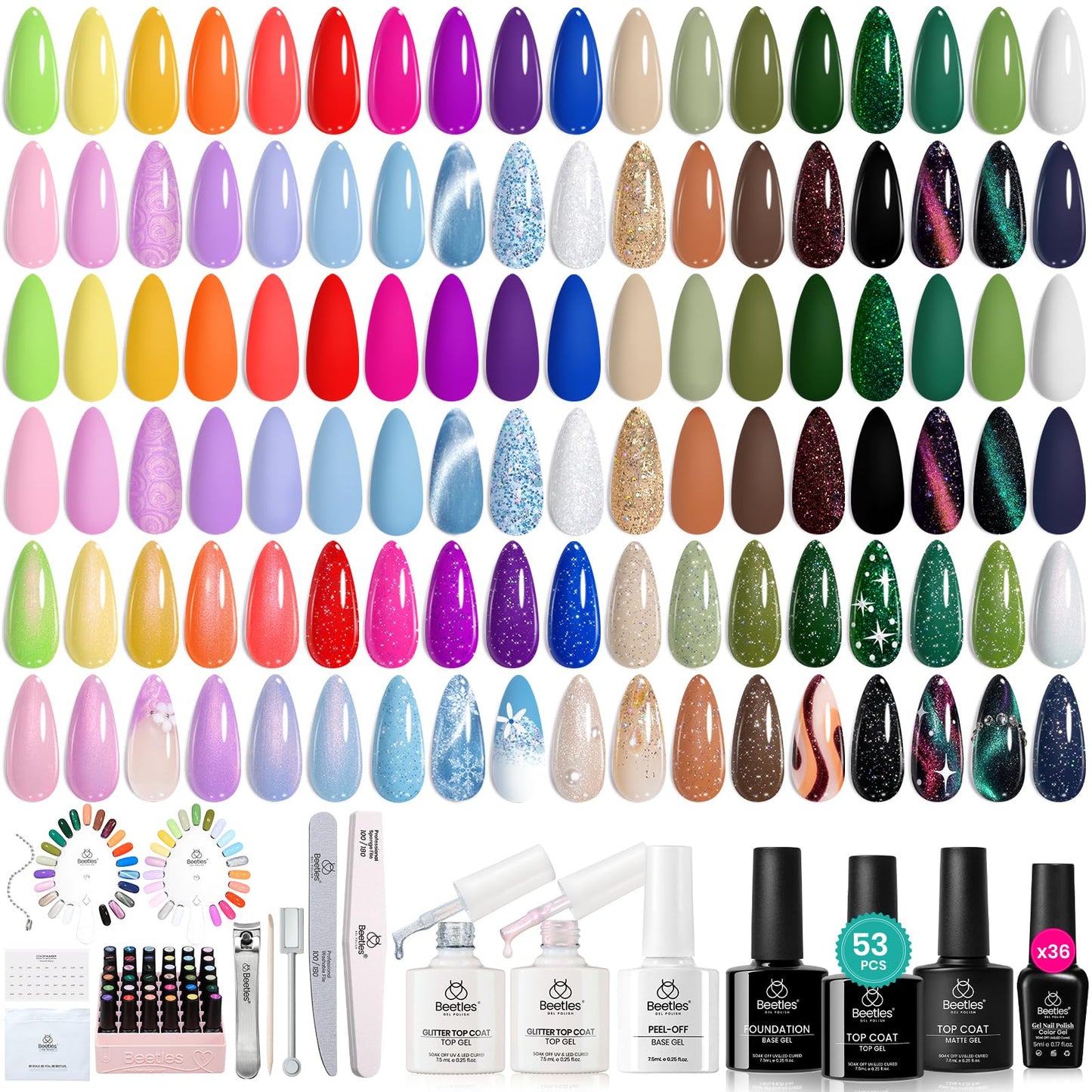 HotBeetles Stellar Sonata Cat Eye Gel Nail Polish Set - 36 Colors Christmas Gel Nail Kit Magnetic Red Green Purple Brown Burgundy Base Glossy Matte Top Coat Soak off UV Salon Nail Art Gift for Women