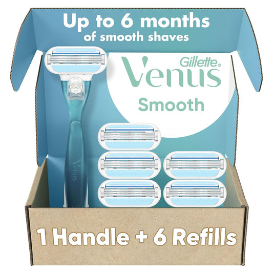 HotGillette Venus Smooth Women's Razor Handle + 6 Refills with Soft-Grip Gel Handle