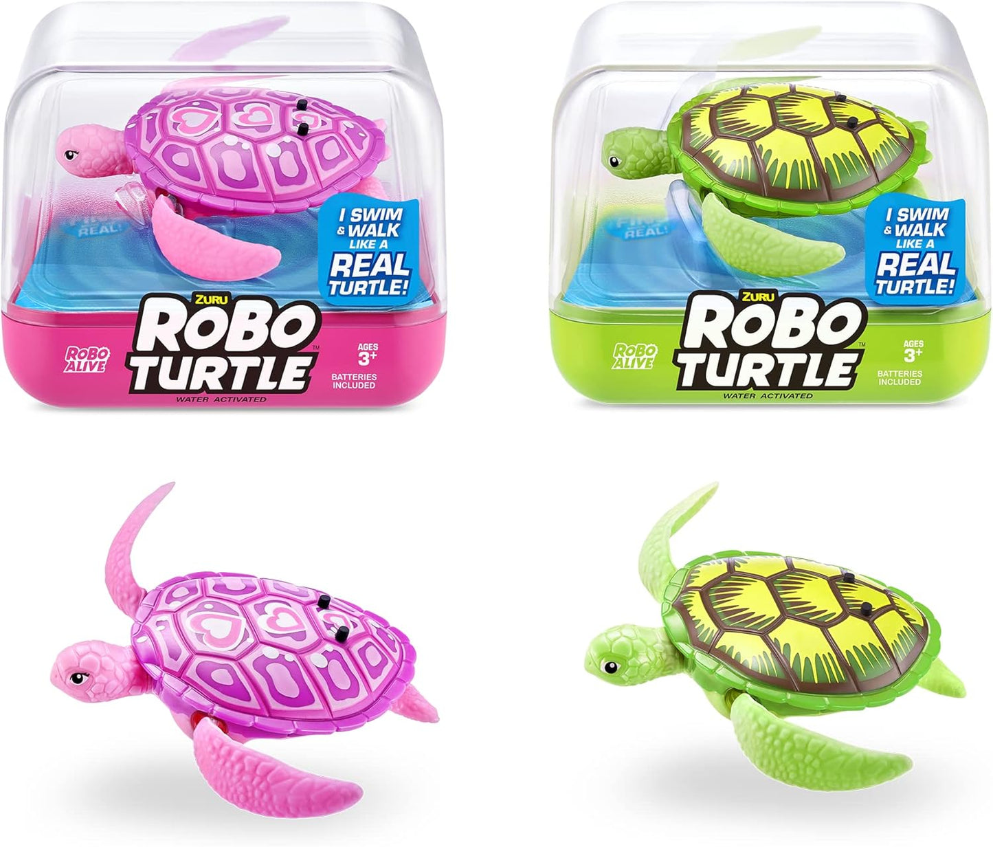 HotRobo Alive Robo Turtle Robotic Swimming Turtle (Green + Pink) by ZURU Water Activated, Comes with Batteries, Exclusive (2 Pack)