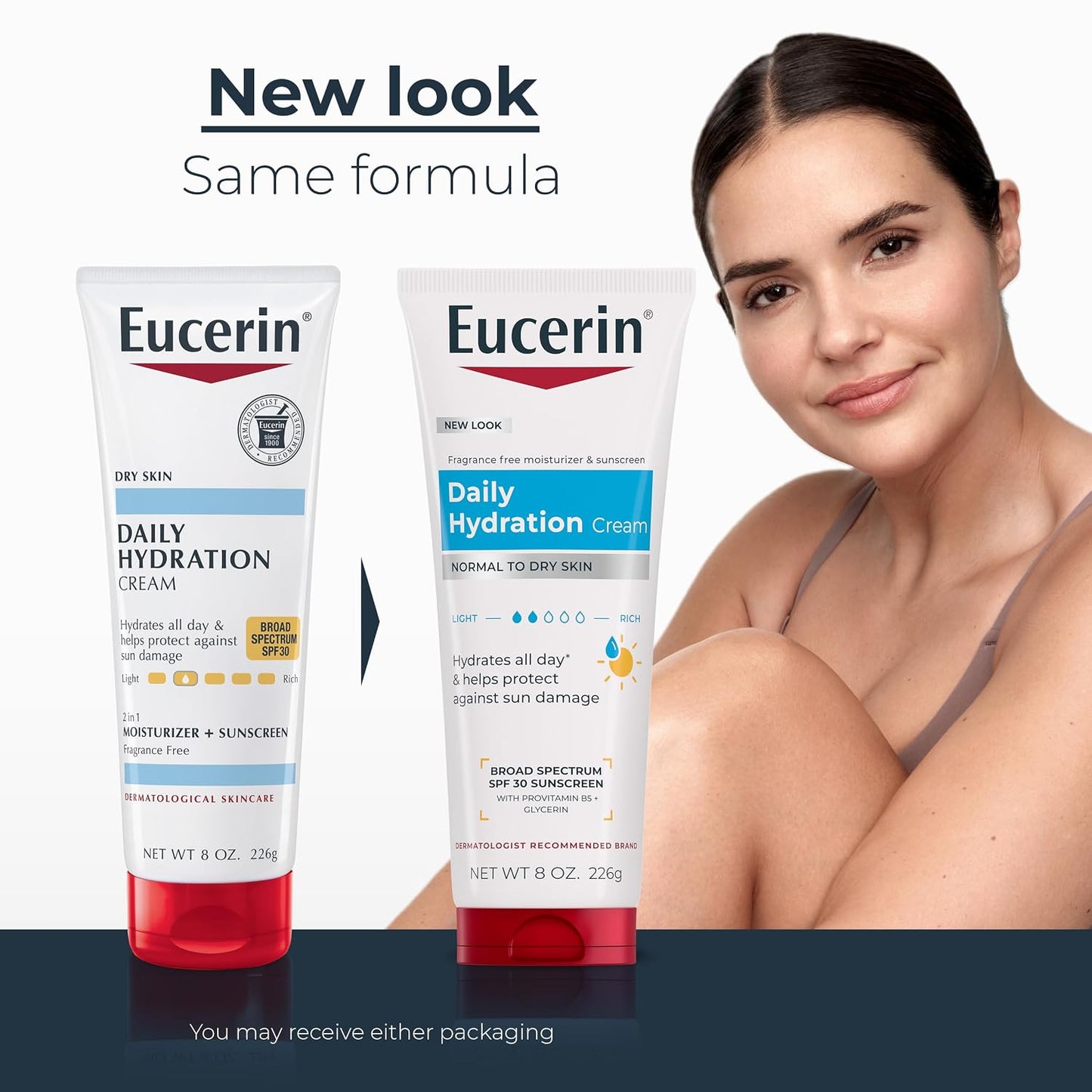 HotEucerin Daily Hydration Broad Spectrum SPF 30 Sunscreen Body Cream for Dry Skin, Fragrance Free Sunscreen Moisturizer, 8 Oz Tube