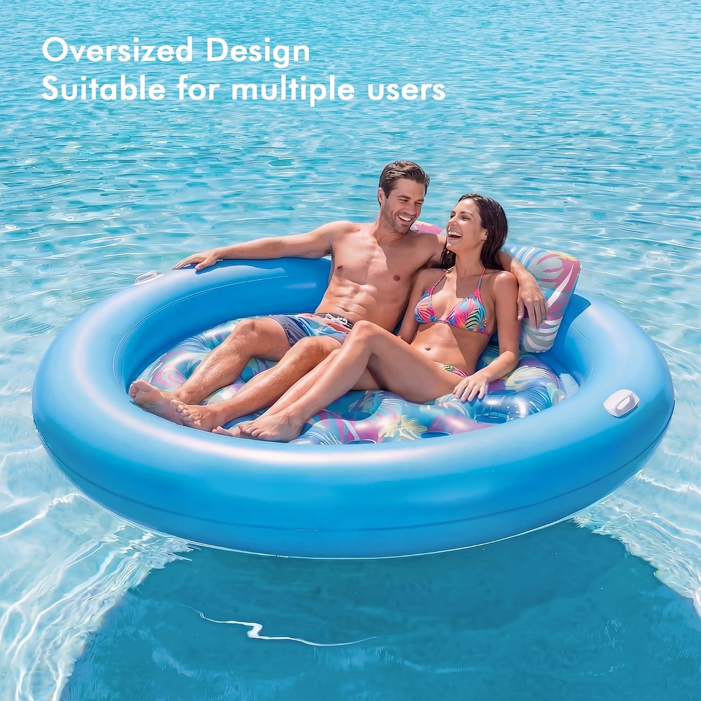Hot Pool Floats Adult Heavy Duty, OKSUWATER 75" x 75" Giant Inflatable Pool Float with Removable Pillow & Handles, Tanning Pool Lounger Floaties Bed for Swimming Pool Beach Outdoor Summer Party (Blue-XL)