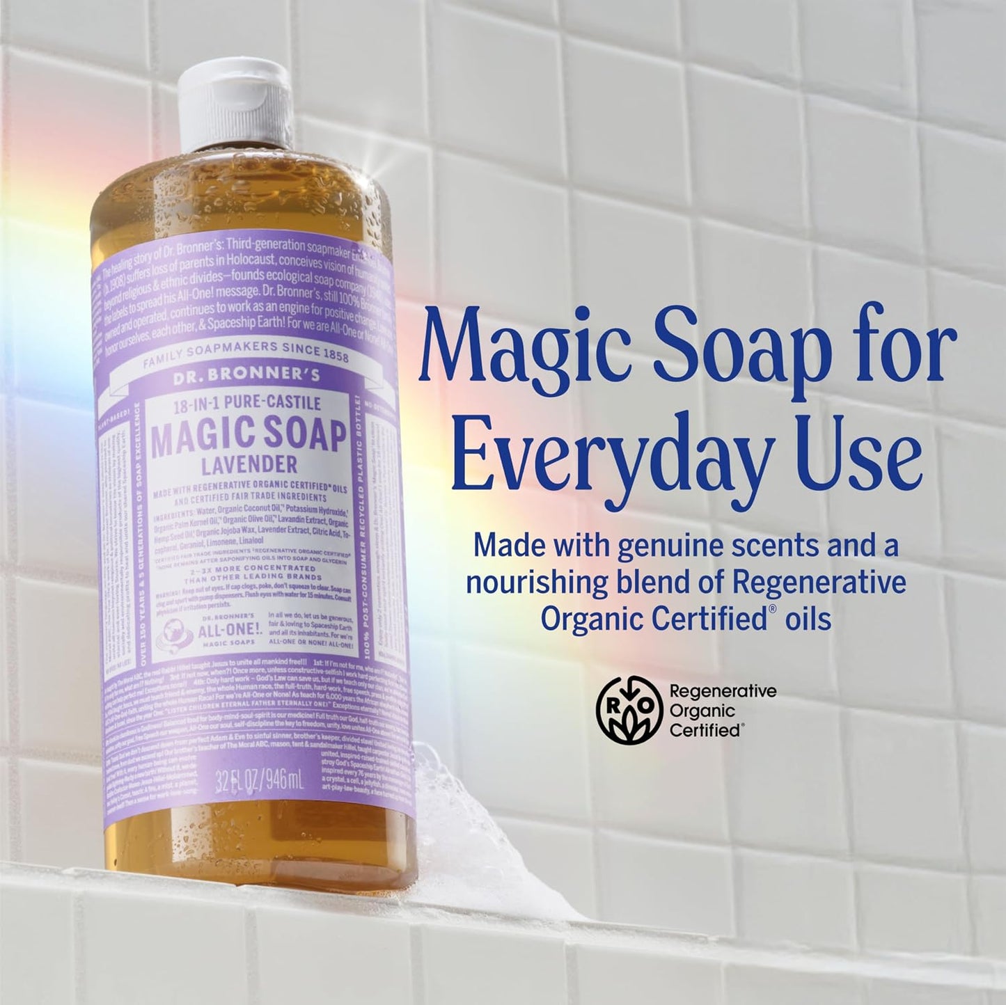 HotDr. Bronner's Pure-Castile Liquid Soap, Made with Organic Oils, 18-in-1 Uses: Face, Body, Hair, Laundry, Pets and Dishes, Concentrated, Vegan, Non-GMO, Lavender, 32 Oz