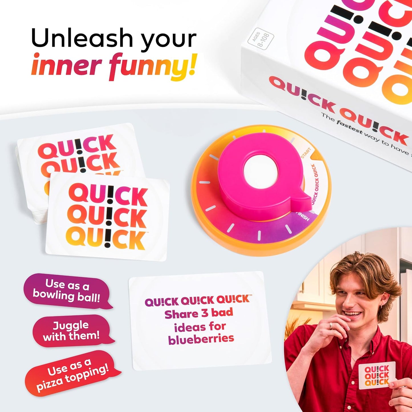 Hot Quick Quick Quick By Relatable, Unleash Your Inner Funny with The Ultimate Party Games for Friends and Family Game Night, Perfect Adult Games & Kids Games, The Fastest Way to Have Fun, Ages 8 to 108