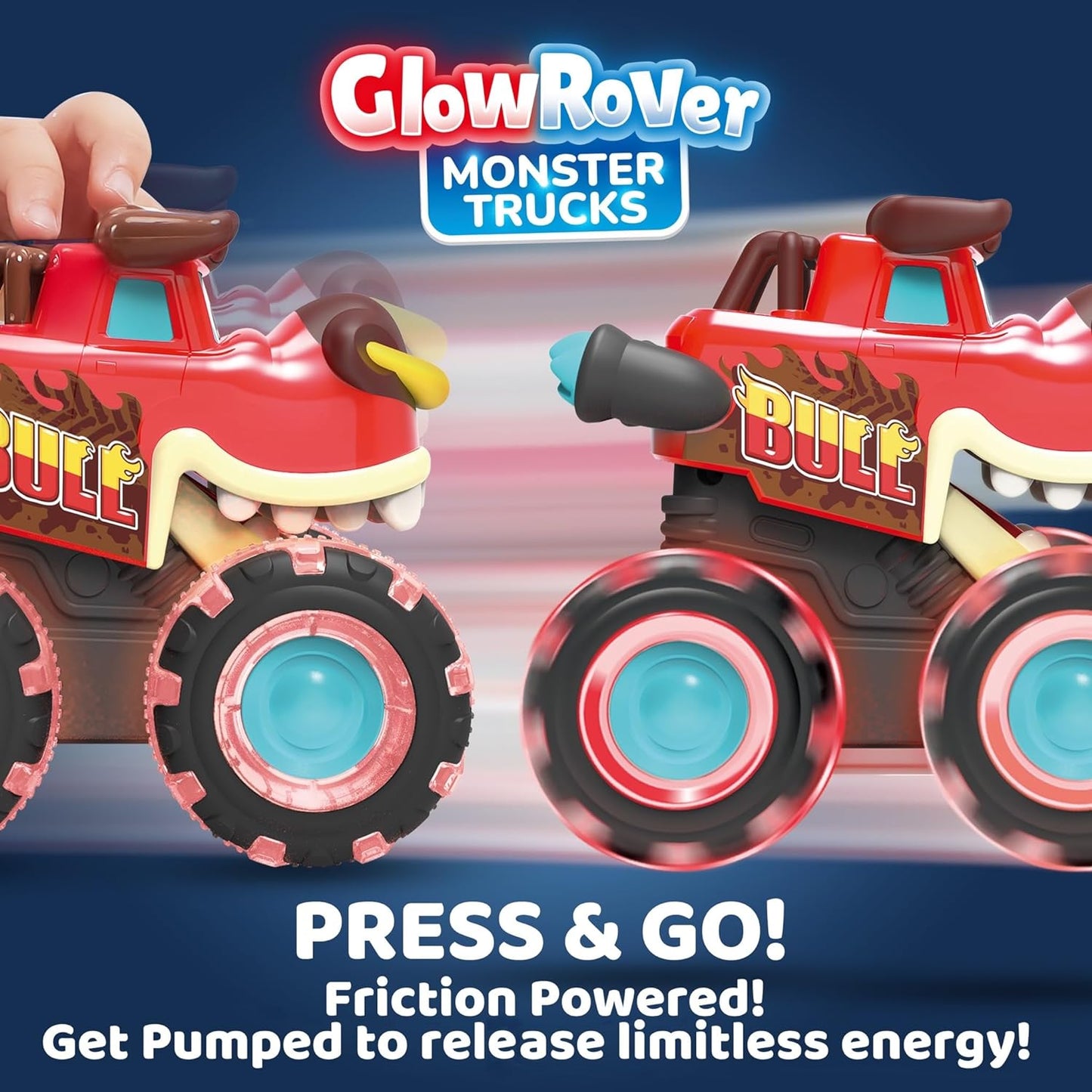 HotJOYIN 3 Pack Monster Truck Toy - Motion Activated Light Up Cars for Toddlers - Monster Glow Rover LED Wheels - Baby Boy Toys - Press and Go Dinosaur Trucks for Kids Boy Birthday Gifts