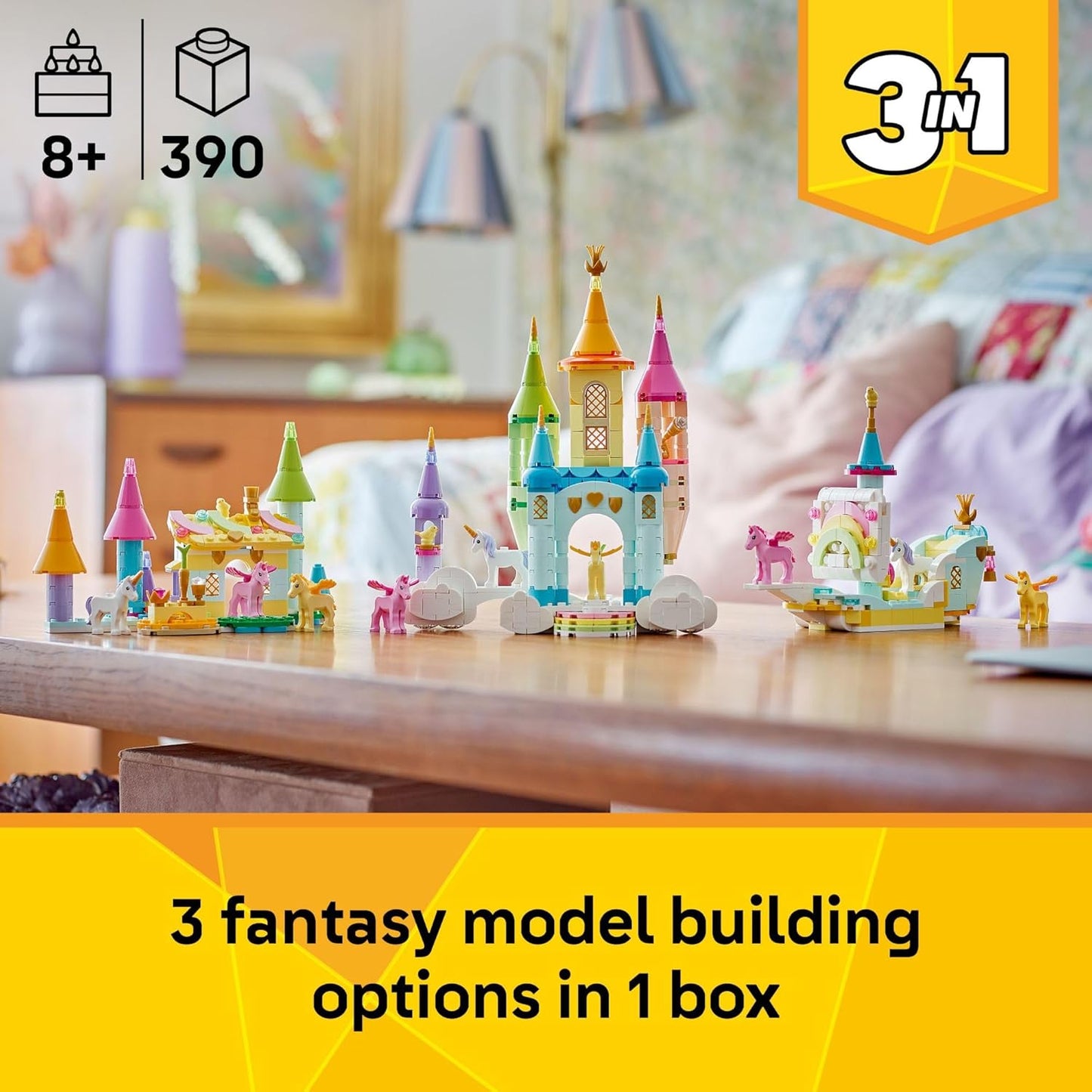 Hot LEGO Creator 3 in 1 Unicorn Castle Building Toy for Kids - Unicorn Toy Trio for Girls & Boys, Ages 8+ - Build 3 Pretend Play Toys with 1 Set of Building Blocks - Gift Idea for Birthdays - 31175