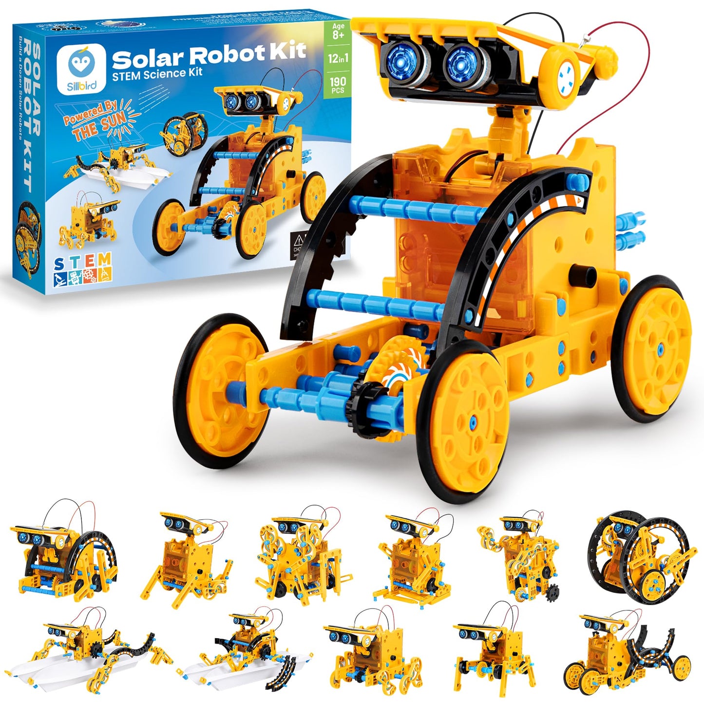 HotSillbird 12-in-1 Solar Robot Building Kit STEM Gift for Boys Aged 8-13, DIY Science Educational Robotic Toys for Kids Teens Birthday, Powered by the Sun with 190 Pieces