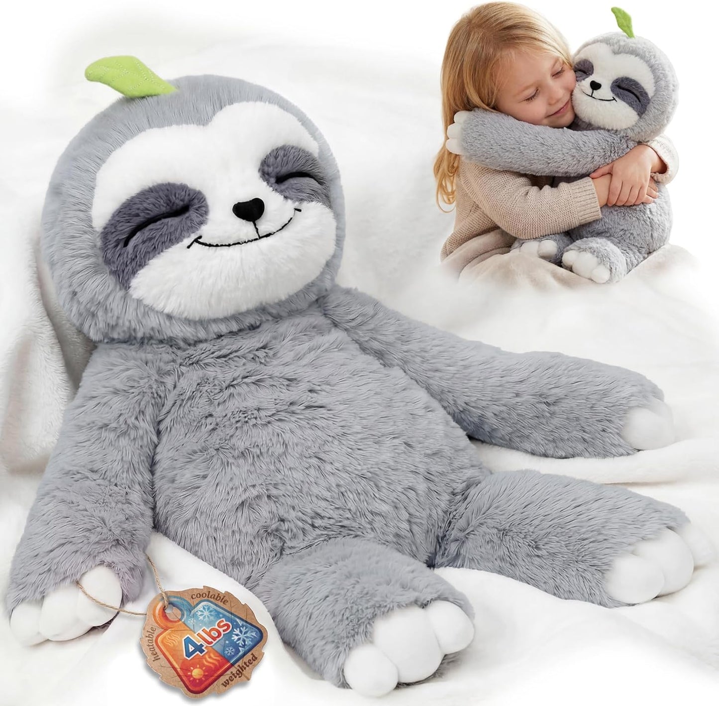 Hot Mewaii 4 Lbs Weighted Stuffed Animals with Heating Pad- Heavy Belly & Limbs, 20" Sloth Heated Plush for a Realistic Hug, Super Soft Fluffy Plush Toy for Kids