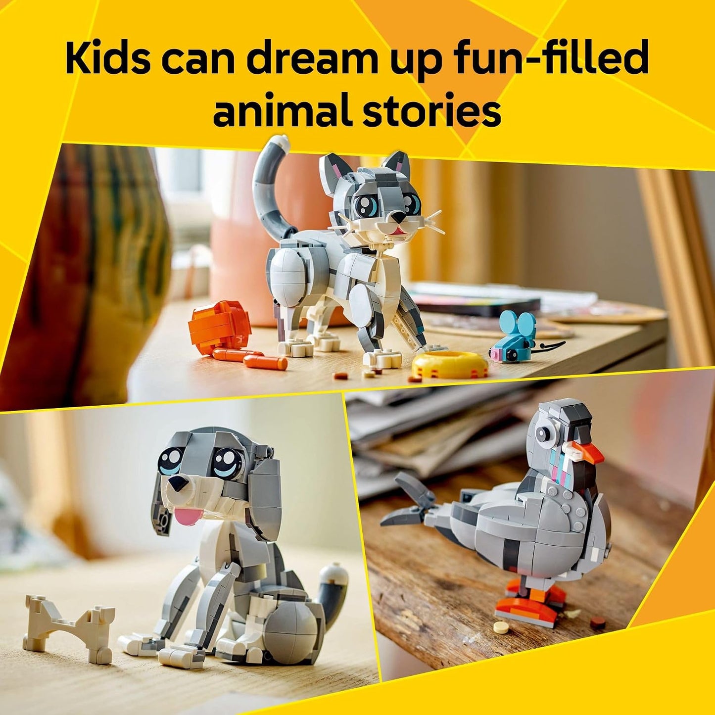 Hot LEGO Creator 3 in 1 Playful Cat Toy - Building Toy with 3 Building Options, Cat, Dog, or Pigeon - Birthday Gift for Kids - Animal Figures for Kids, Girls and Boys, Ages 8+ - 31163