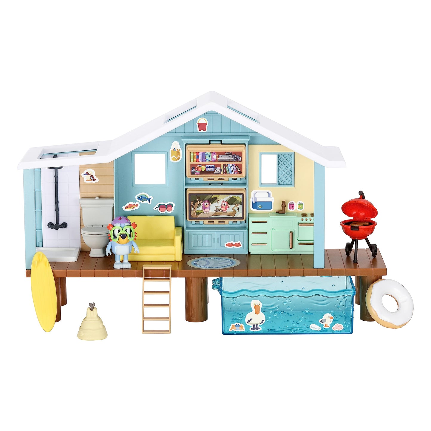HotBluey and Bingo Supermarket Playset, Escalator & Sounds, 15 Pieces | 3 interactive levels, rooftop café, 24 sound effects, exclusive Bingo & Bluey figures; pretend play for kids ages 3+
