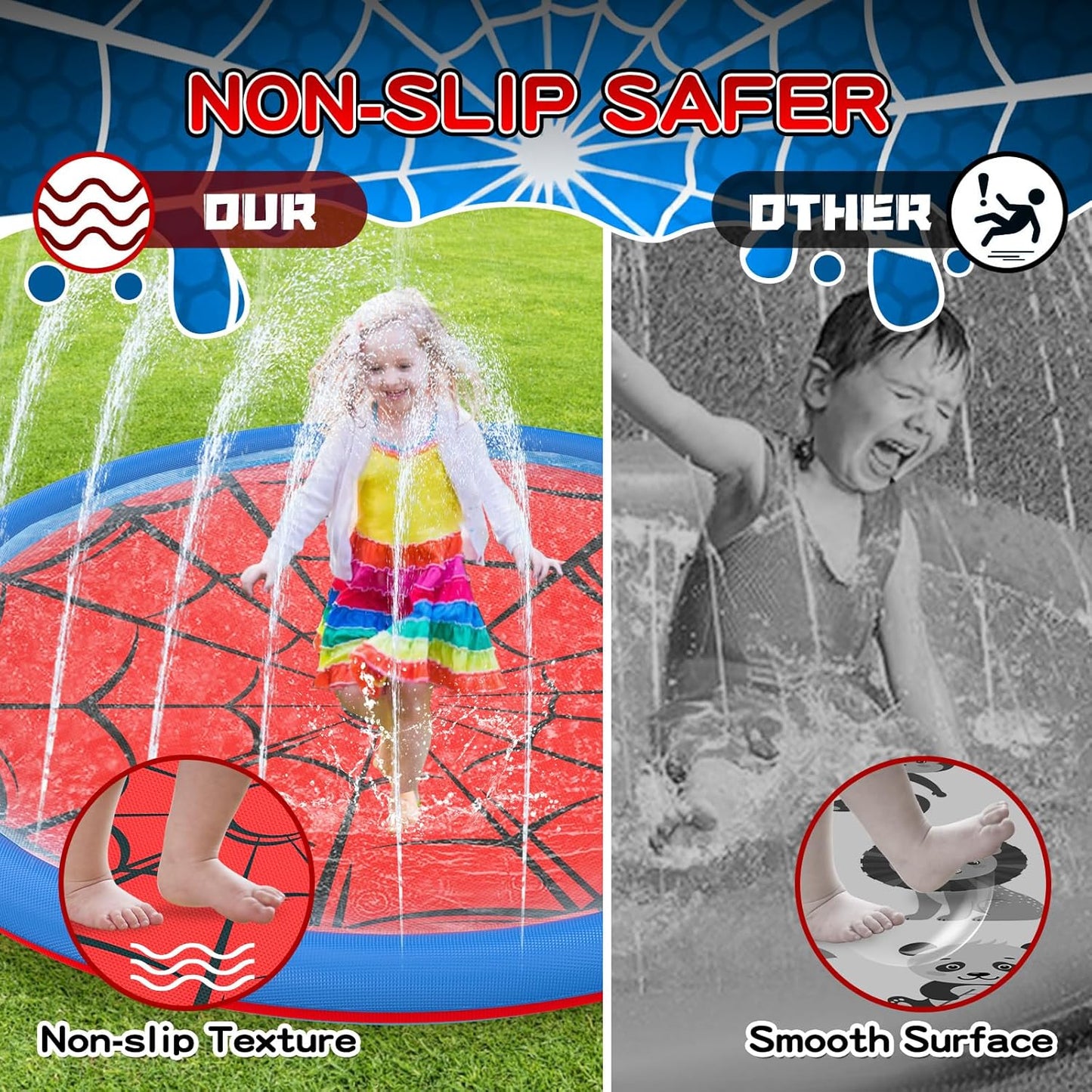 Hot Non Slip Splash Pad for Kids and Dogs 67'' Extra Large Splash Pad | Outdoor Sprinkler for Kids, Dog Water Summer Toys Outdoor Toys for Toddlers 3-5 Ages 4-12