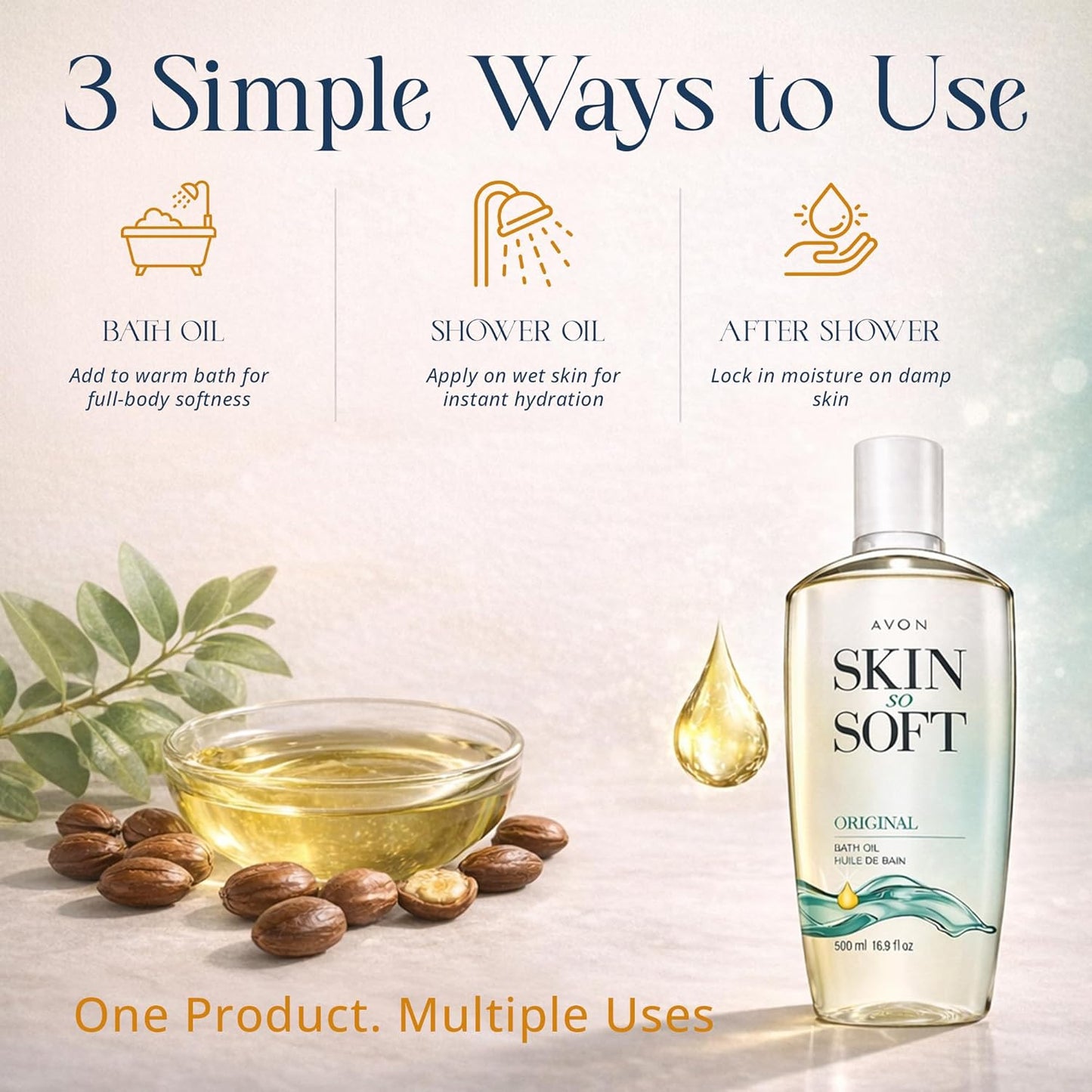HotAvon Skin So Soft Original Bath Oil - 16.9 oz - Moisturizing Body Oil | Moisturizing Body Oil with Jojoba Oil, Dry Skin, Hydrating Shower Oil Perfect as an After-Shower Skin Softener for All Adults