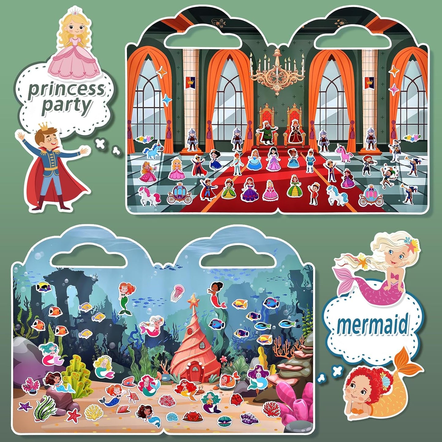 Hot6 Set (260pcs) Puffy Sticker Books Activity for Girls, Reusable Stickers Book, Fairytale+Garden+Princess Party+Mermaid+Kids Zone+Girls' Shop, Travel Book for Kids Ages 3+