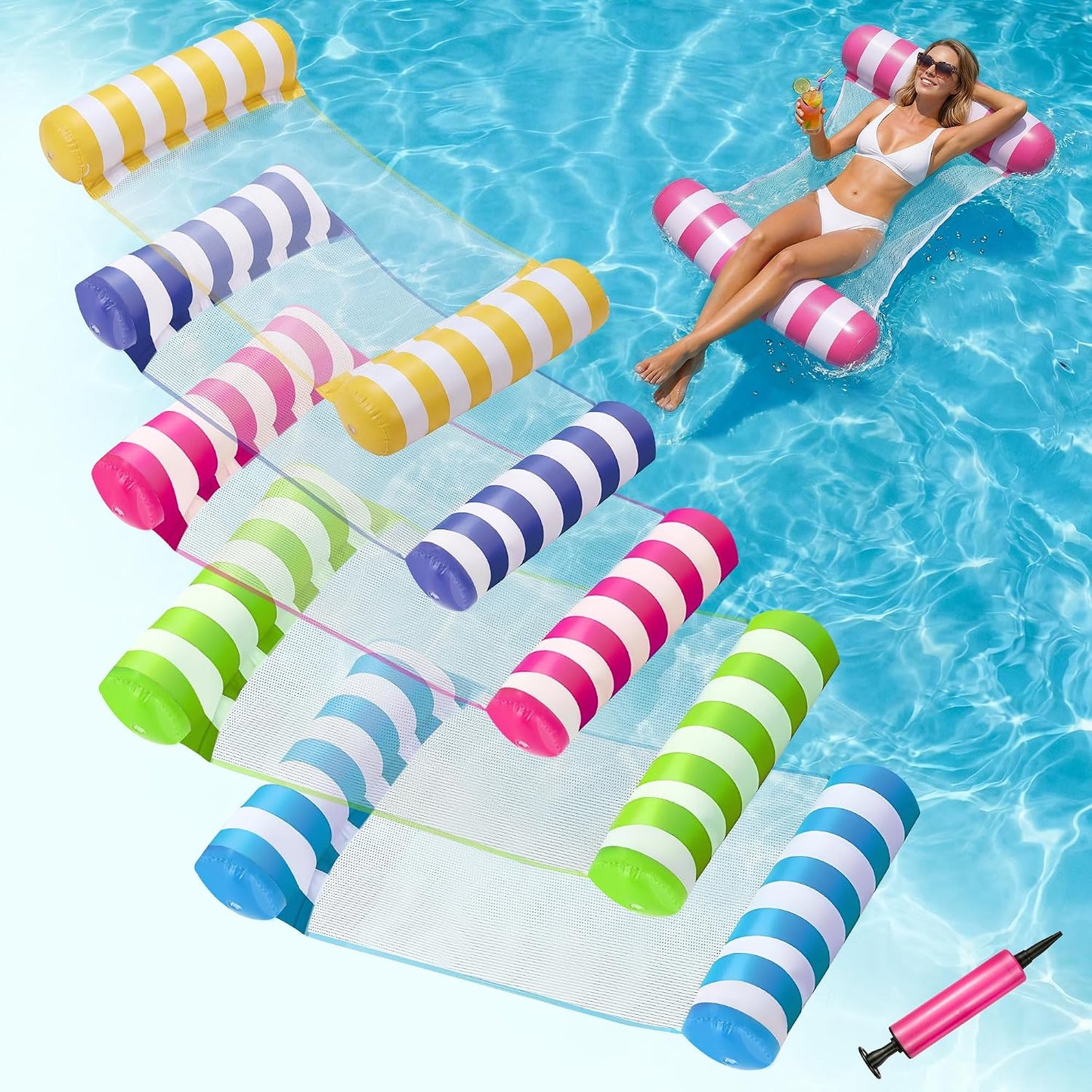 Hot5 Pack Inflatable Pool Floats, OKSUWATER 4-in-1 Water Hammock, Pool Floats Adult Size for Swimming Pool Party Summer Lake Water Fun (5 Pack-Multicolor)
