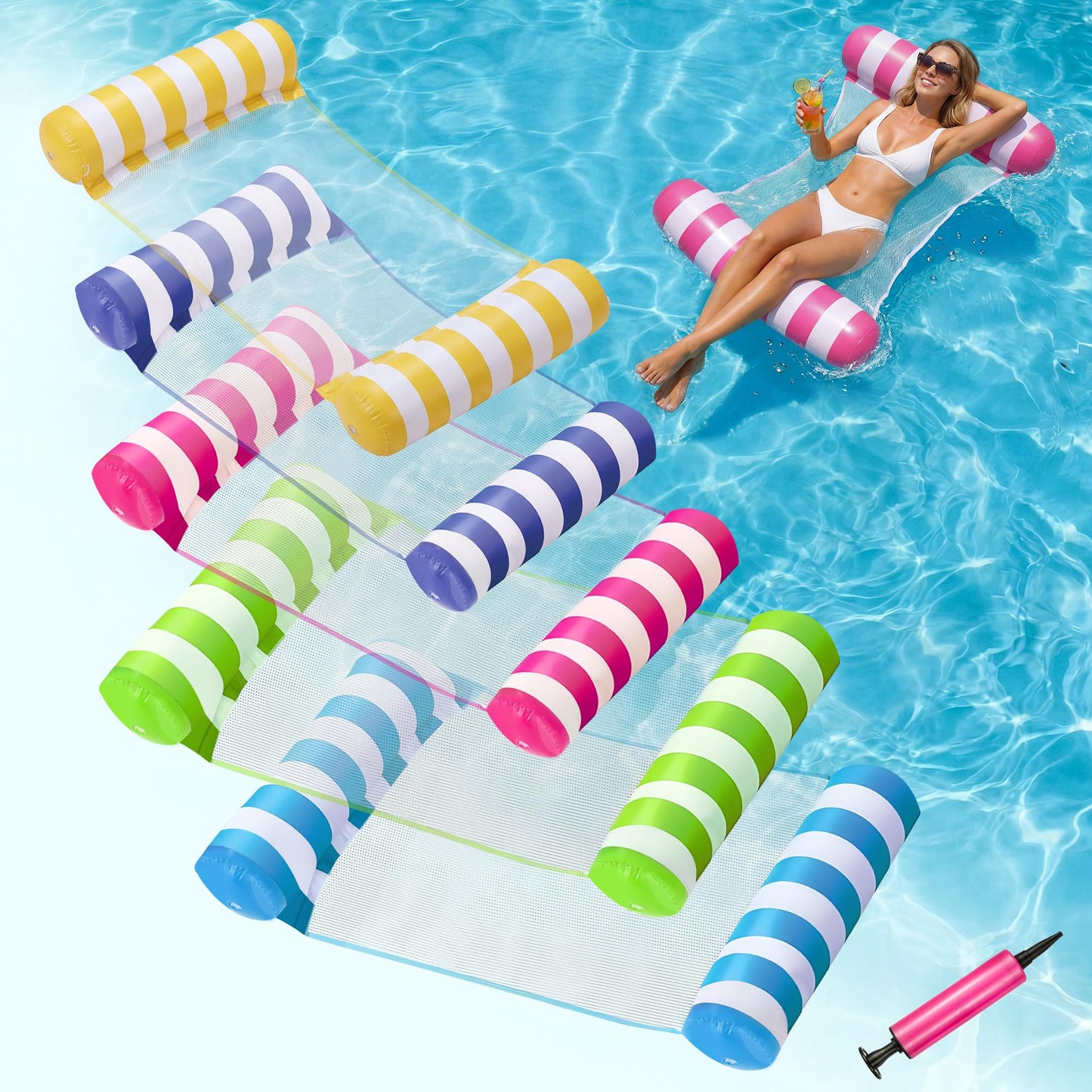 Hot5 Pack Inflatable Pool Floats, OKSUWATER 4-in-1 Water Hammock, Pool Floats Adult Size for Swimming Pool Party Summer Lake Water Fun (5 Pack-Multicolor)