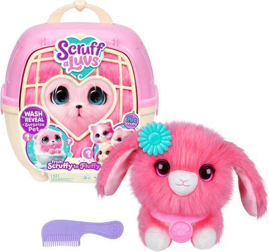 Hot ScruffaLuvs Pink Surprise Pet, Mystery Plush Toy, Wash to Reveal | Wash to reveal 1 of 3 rescue pets, includes deluxe carrier & comb; plush toys for girls ages 3+, gift
