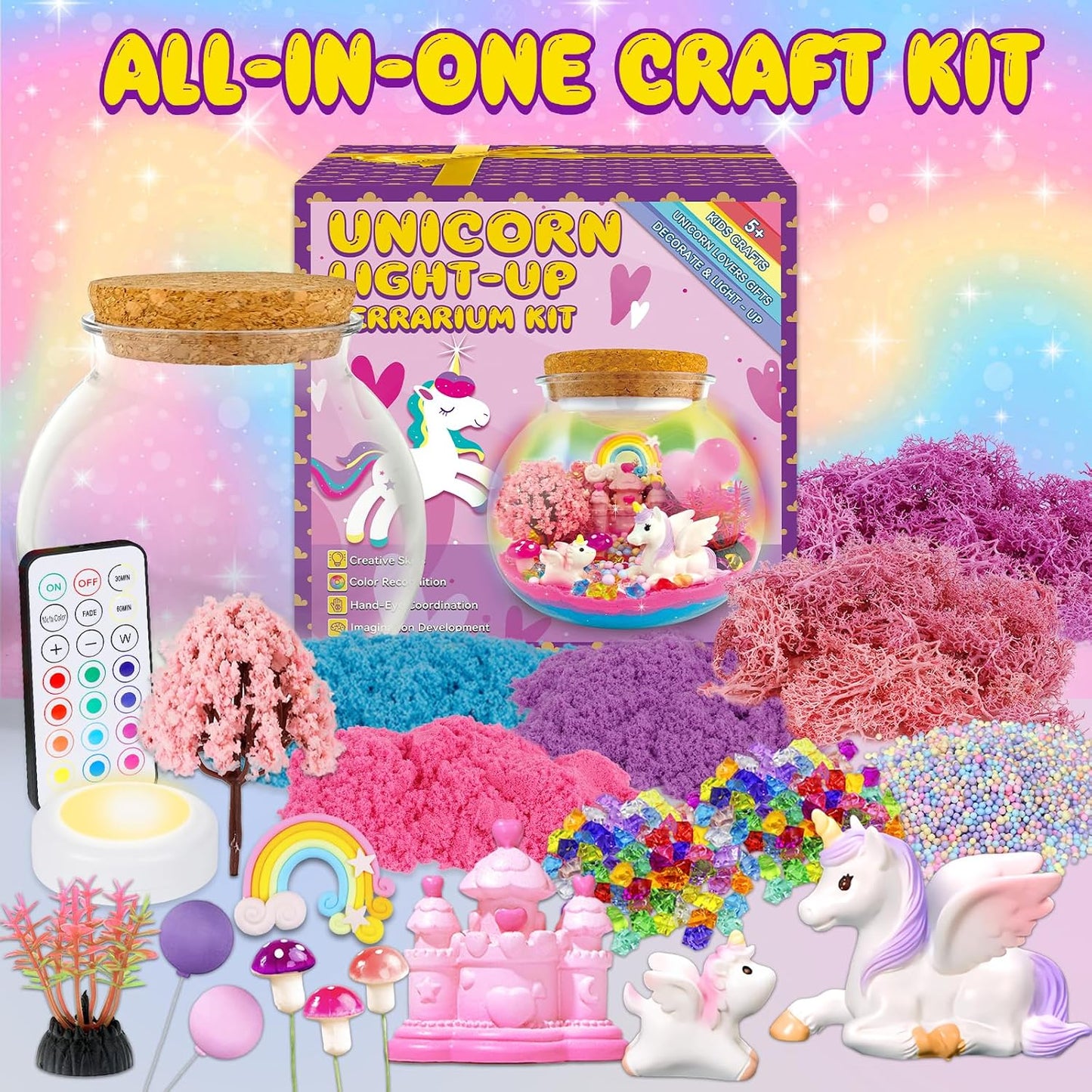 Hot 7july Unicorn Terrarium Crafts Kit for Kids-LED Night Light Up & Remote Unicorn Birthday Gifts Toys for Girls Ages5 6 7 8 9 10 Year Old-Christmas Gifts for Girls