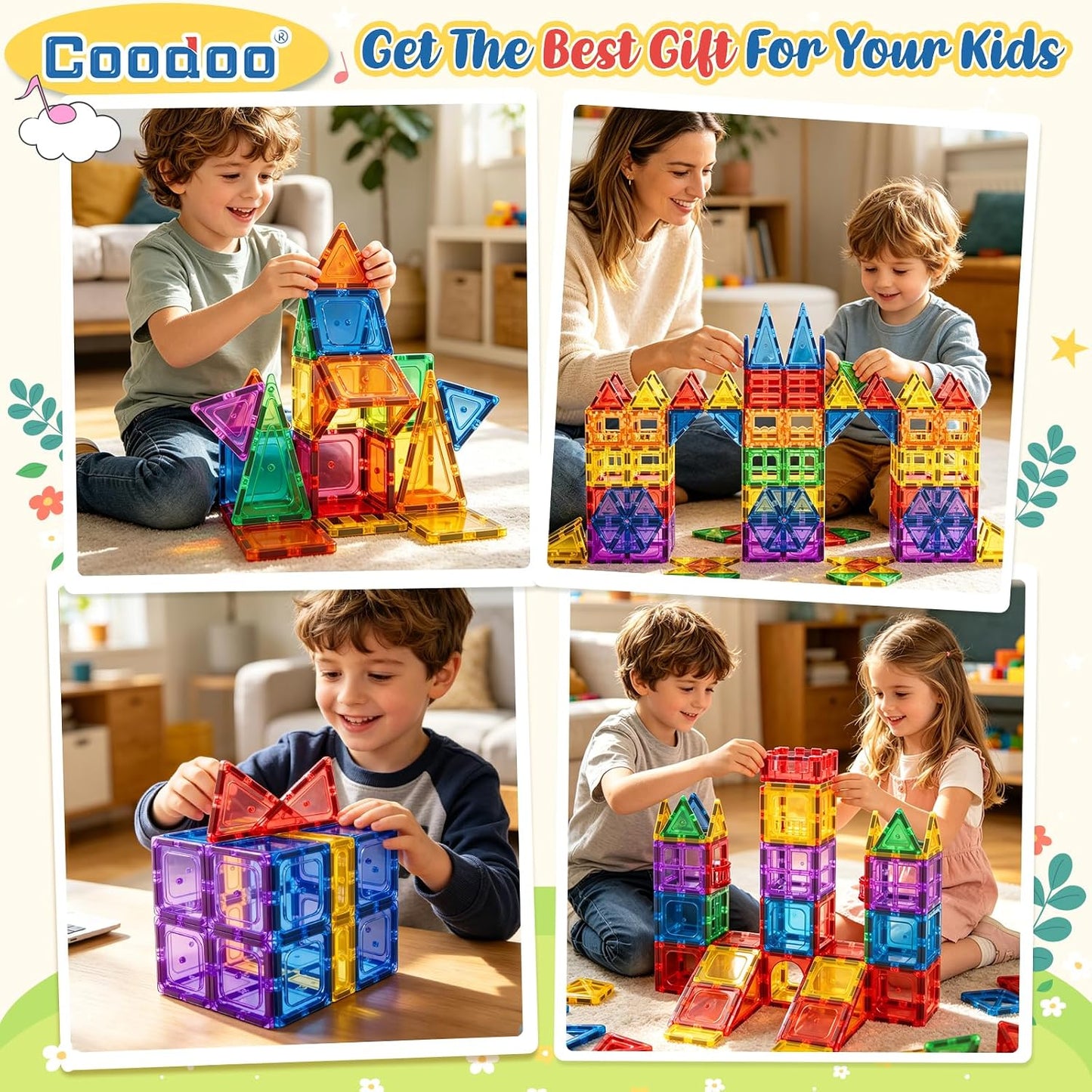 Hot Coodoo 60 PCS Magnetic Building Tiles Kids Toys STEM Magnetic Blocks Sensory Toys Kids Games Magnet Building Toy for Boys and Girls Aged 3+, Kid Brain Development Preschool Kindergarten Toddler Toy
