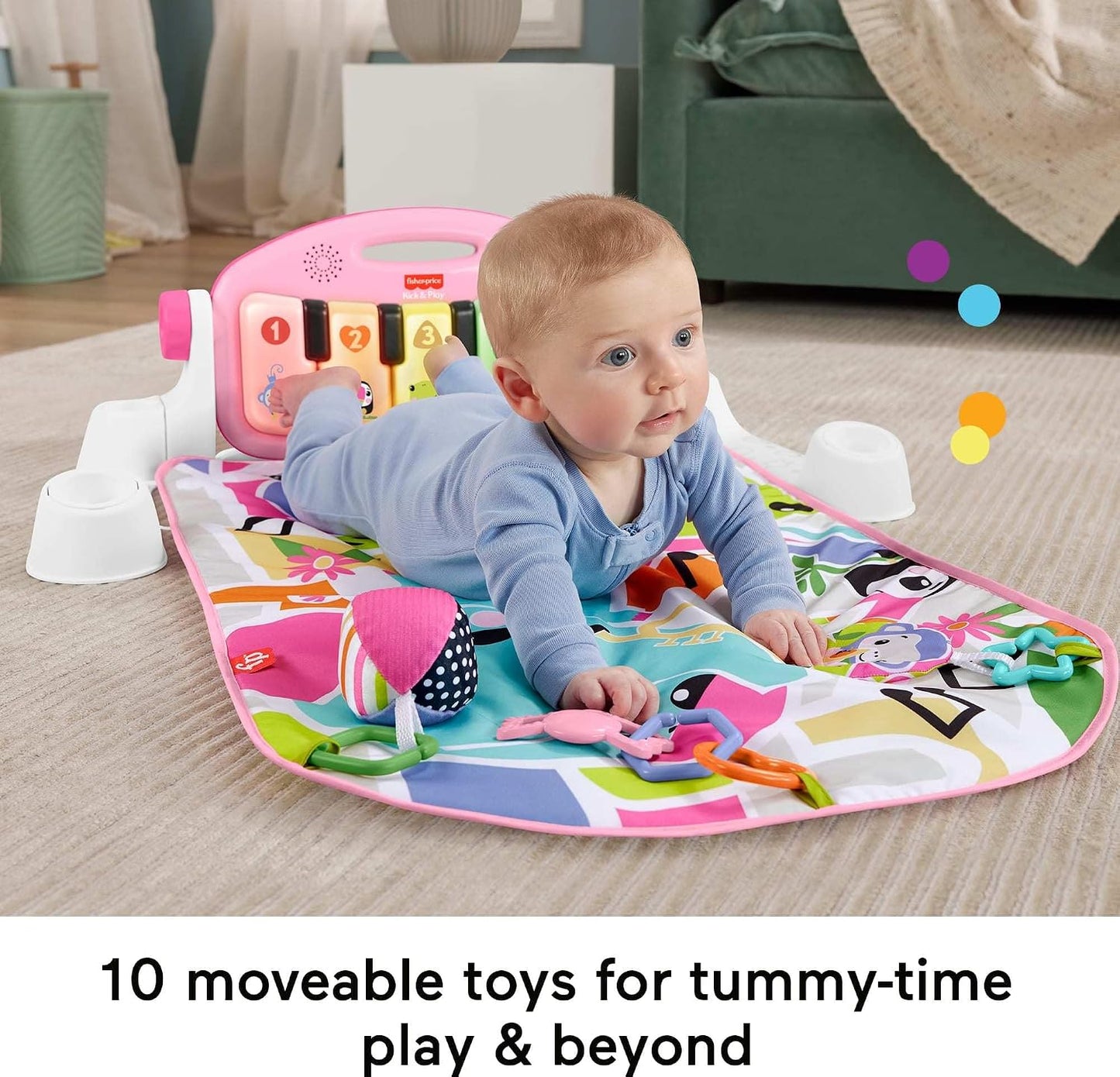 Hot Fisher-Price Baby Playmat Glow and Grow Kick & Play Piano Gym, Pink Musical Learning Toy with Developmental Activities for Newborns 0+ Months