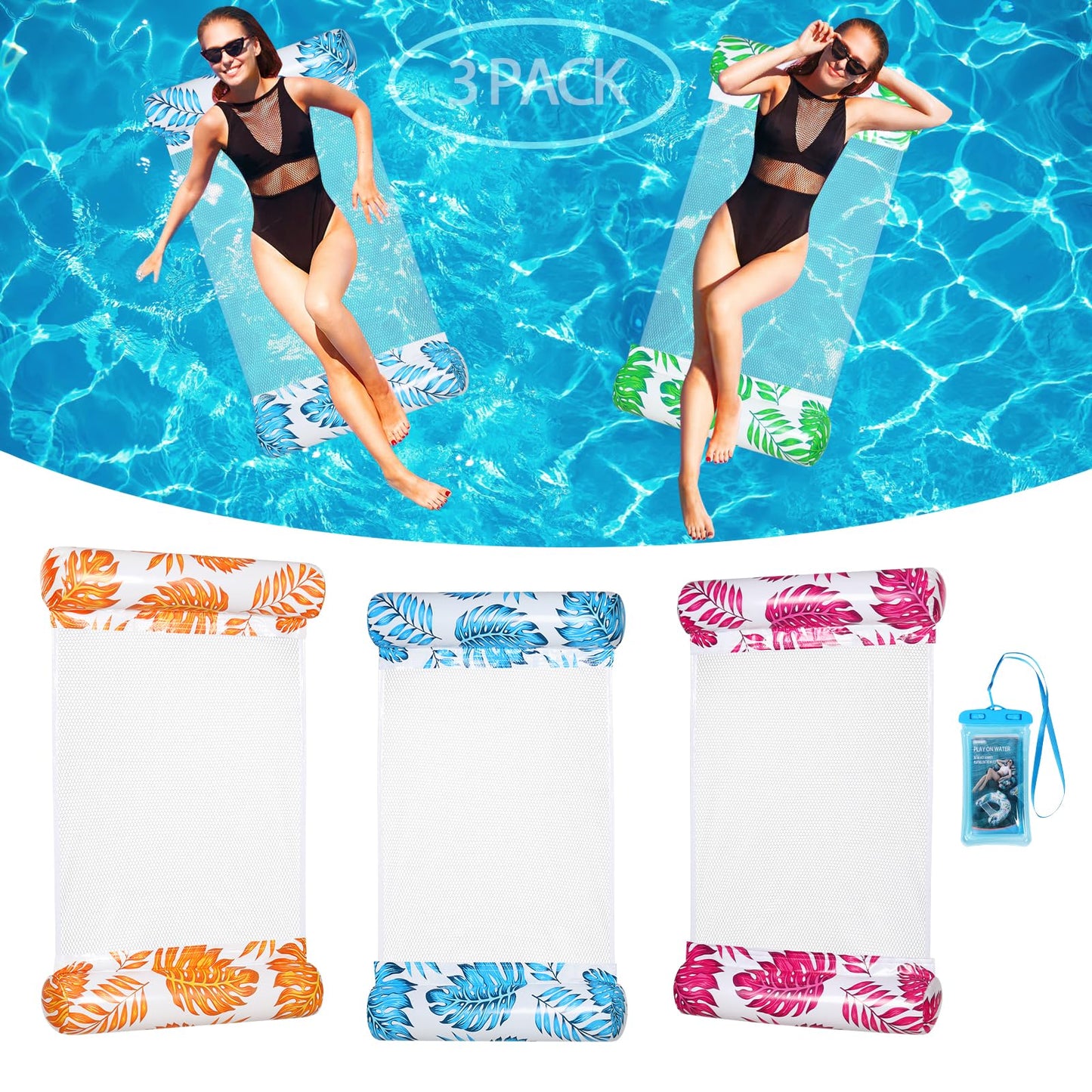 Hot3/5/8 Pack Pool Hammock Upgrated Water Pool Floats, 4-in-1 XL (Hammock, Saddle, Lounge Chair, Drifter) Multi-Purpose Water Pool Float, Non-Stick PVC Material