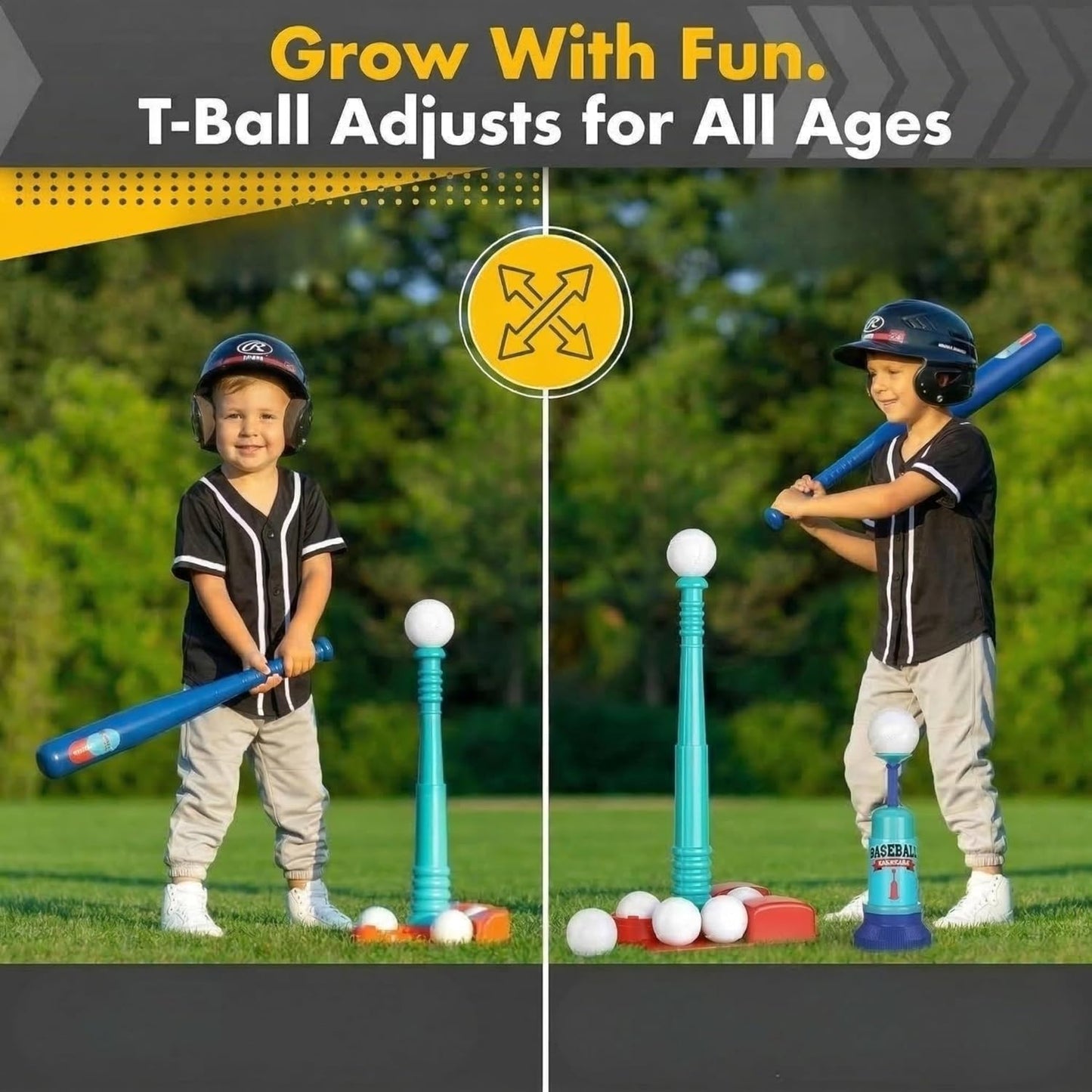 Hot T Ball Stand for Kids and Toddlers 1-3, 3-5, 5-8. Baseball Set Includes 6 Large Balls, an Adjustable Tball Batting Tee, and a Pitching Machine. Kids Bat and Ball, T-Ball Sets for Kids
