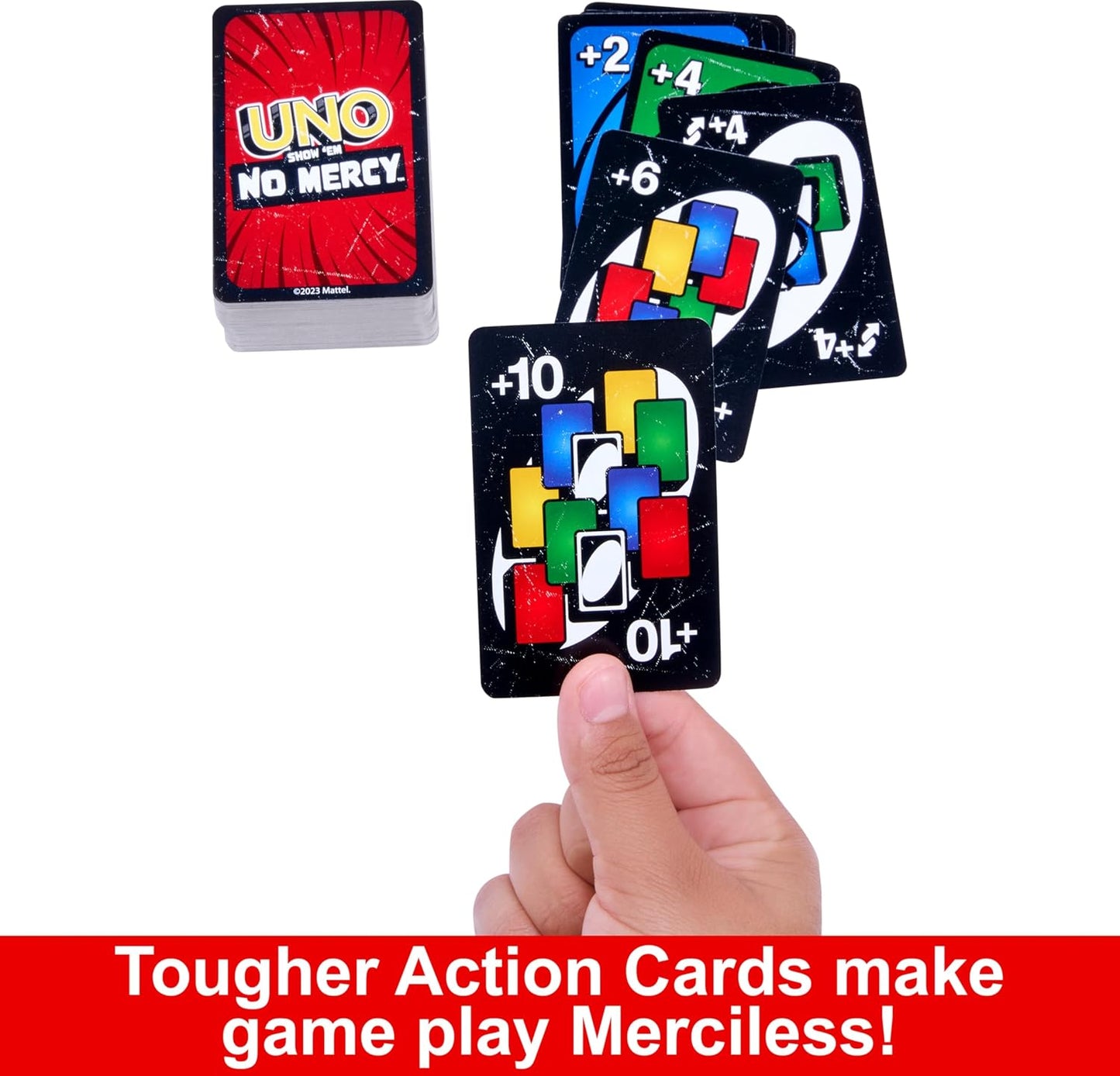 HotMattel Games UNO Show ‘em No Mercy Card Game in Storage Tin,Ages 7+ | Extra Cards, Special Rules & Tougher Penalties for Kids, Teens & Family Game Night, 2-6 Players (Amazon Exclusive)