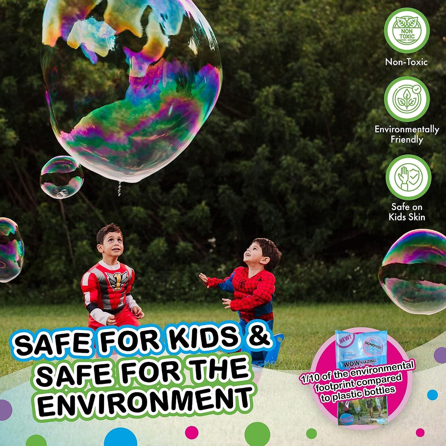 Hot WOWmazing Giant Bubble Wands Kit: (4-Piece Set) | Incl. Wand, Big Bubble Concentrate and Tips & Trick Booklet | Outdoor Toy for Kids, Boys, Girls | Bubbles Made in The USA