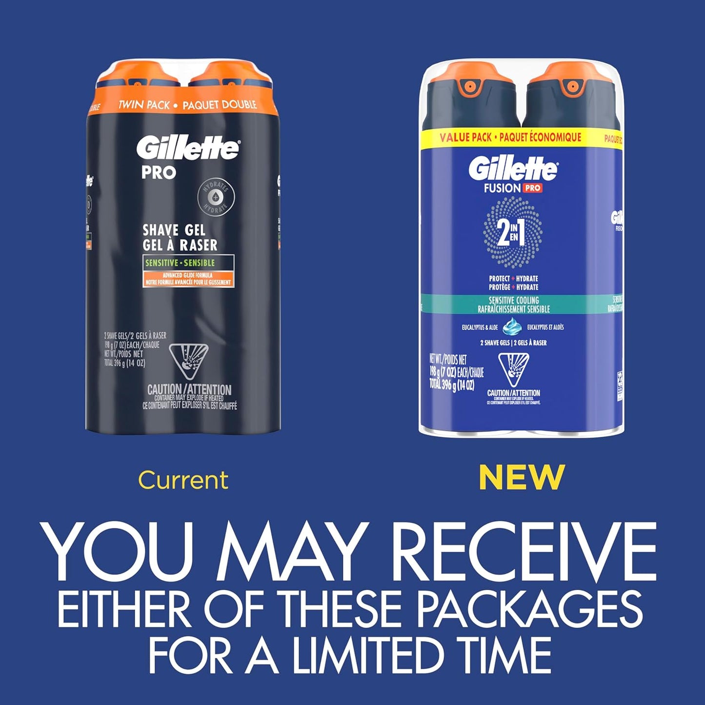 HotGillette PRO Shaving Gel For Men Cools To Soothe Skin And Hydrates Facial Hair, TWIN PACK - Total 14oz, ProGlide Sensitive 2 in 1 Shave Gel