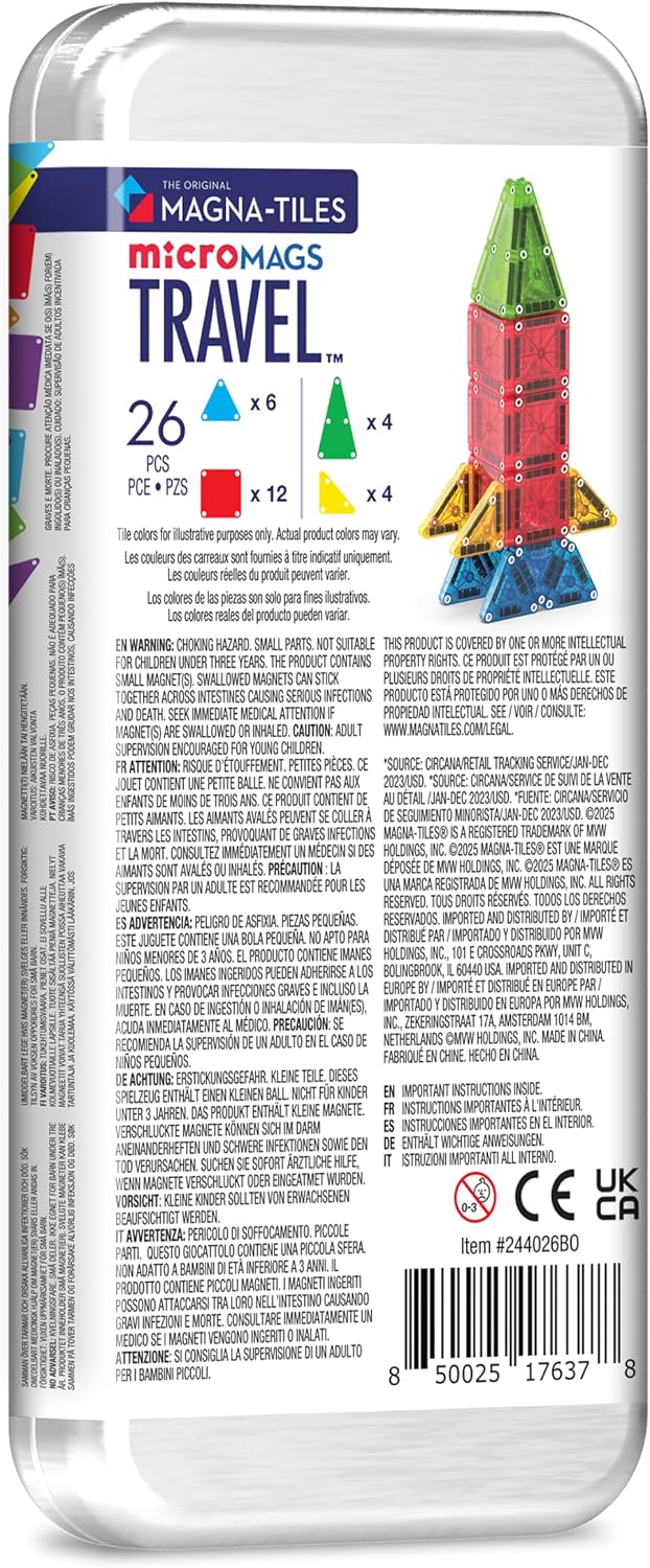 HotMAGNA-TILES microMAGS 26-Piece Travel Magnetic Construction Set – Bold Colors, The Original Magnetic Building Brand